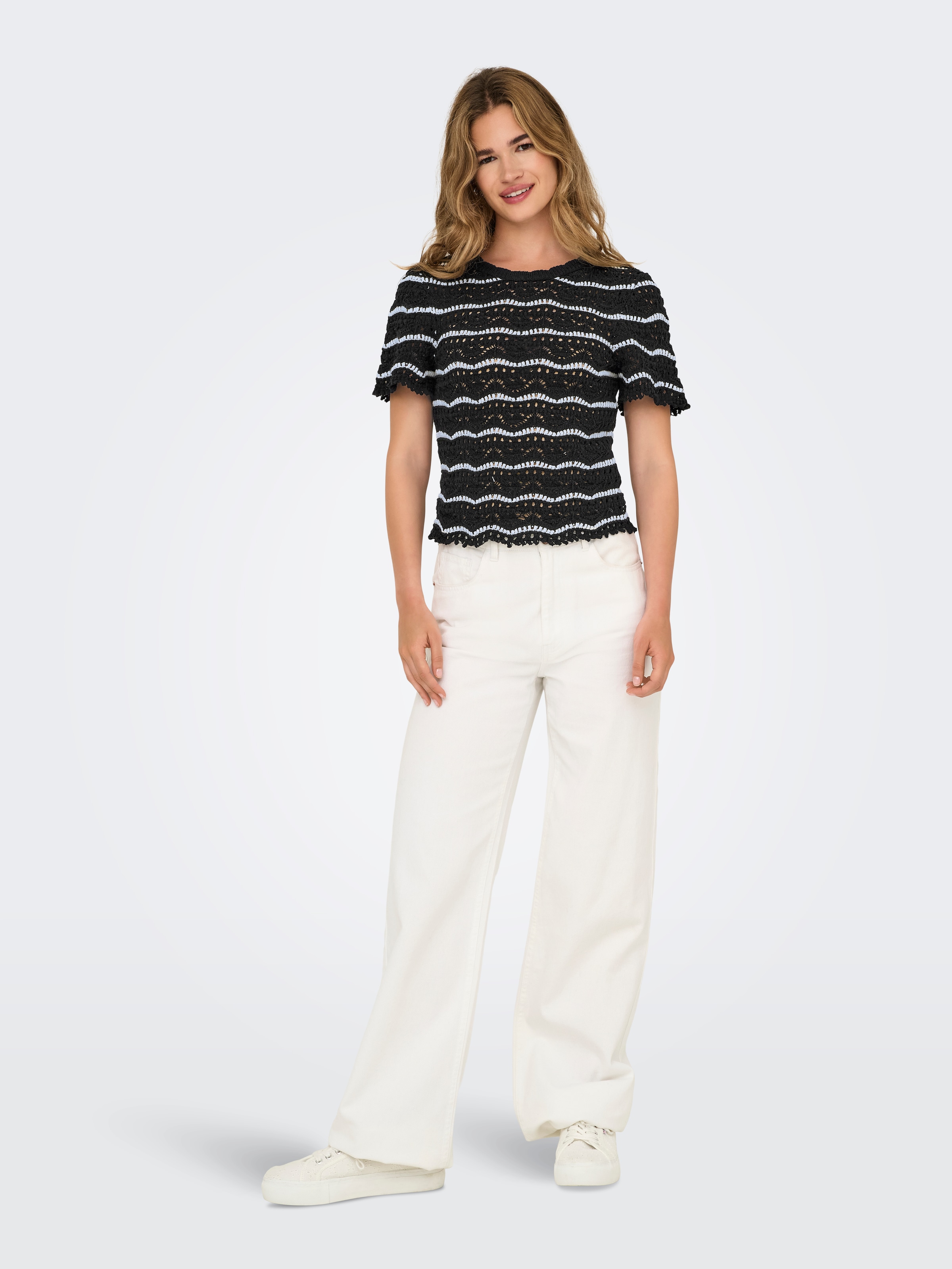 ONLY Kurzarmpullover »ONLANNASOFIA LIFE SS STRIPE O-NECK KNT«