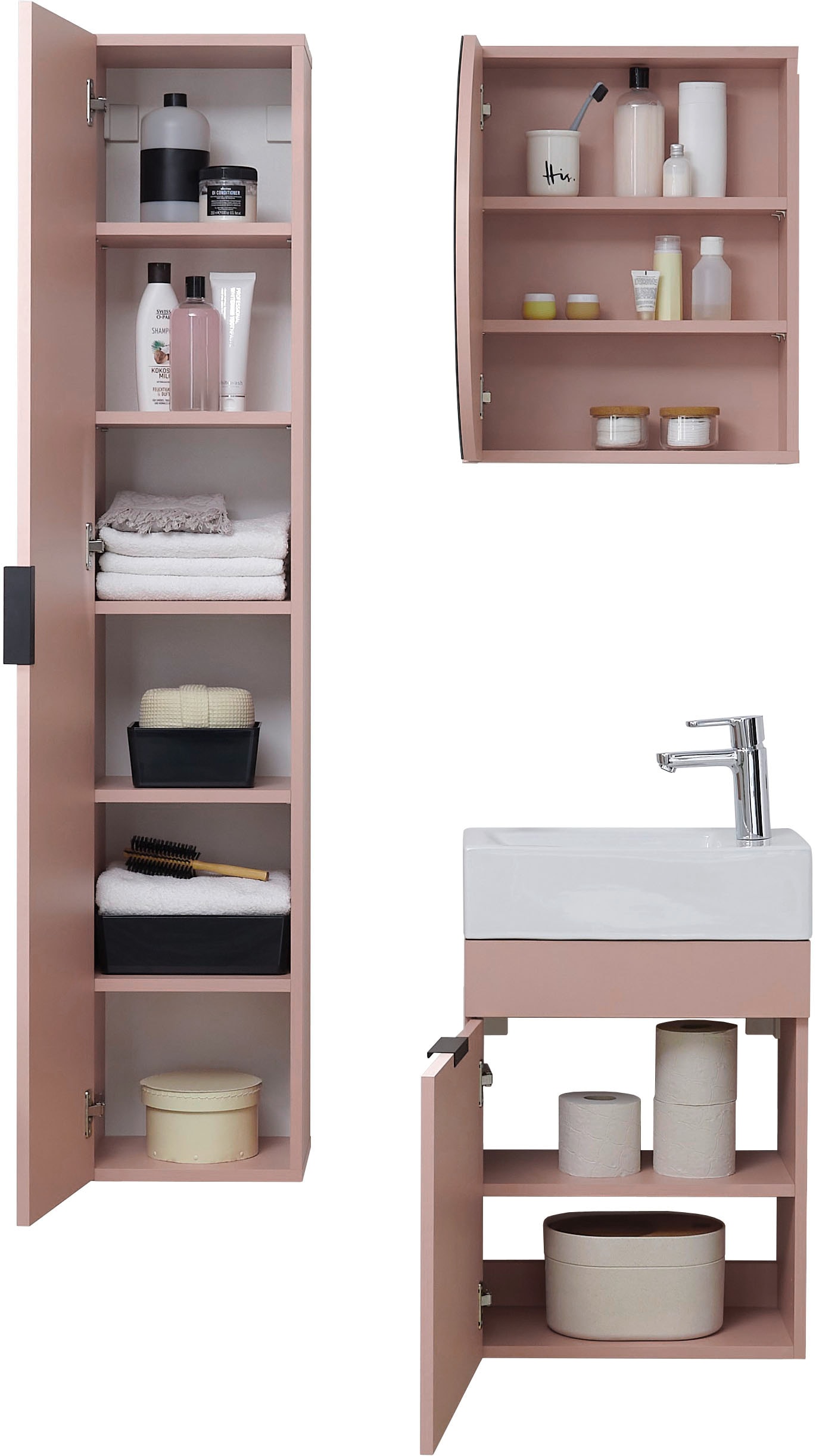 BASIC by Balculina Waschbeckenunterschrank »Nancy BxHxT 45x55x25 cm« 2 Stk. tlg. Breite 45 cm, inkl. Waschbecken