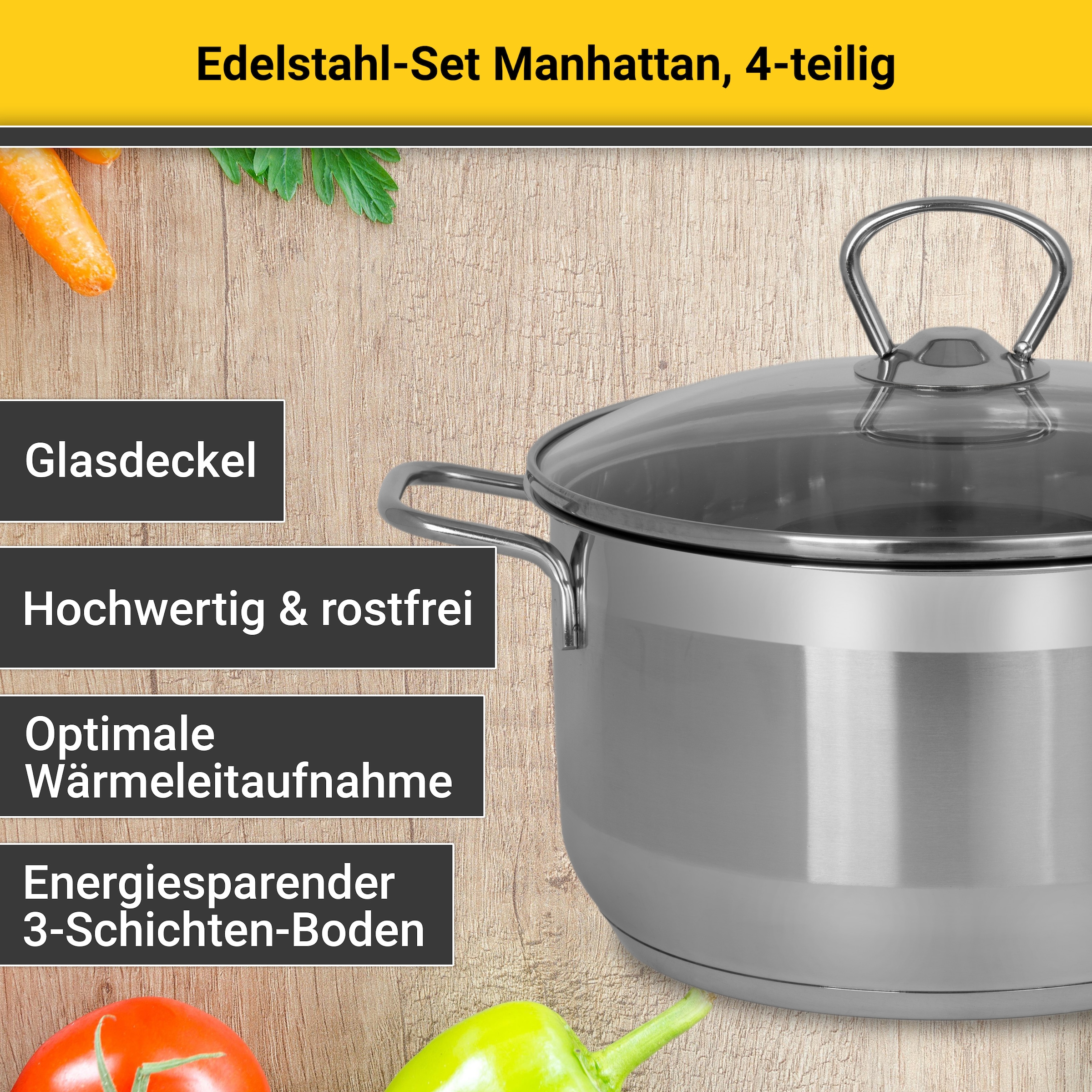 Krüger Topf-Set »Manhattan«, Edelstahl, (Set, 7 tlg.), für Induktions-Kochfelder geeignet