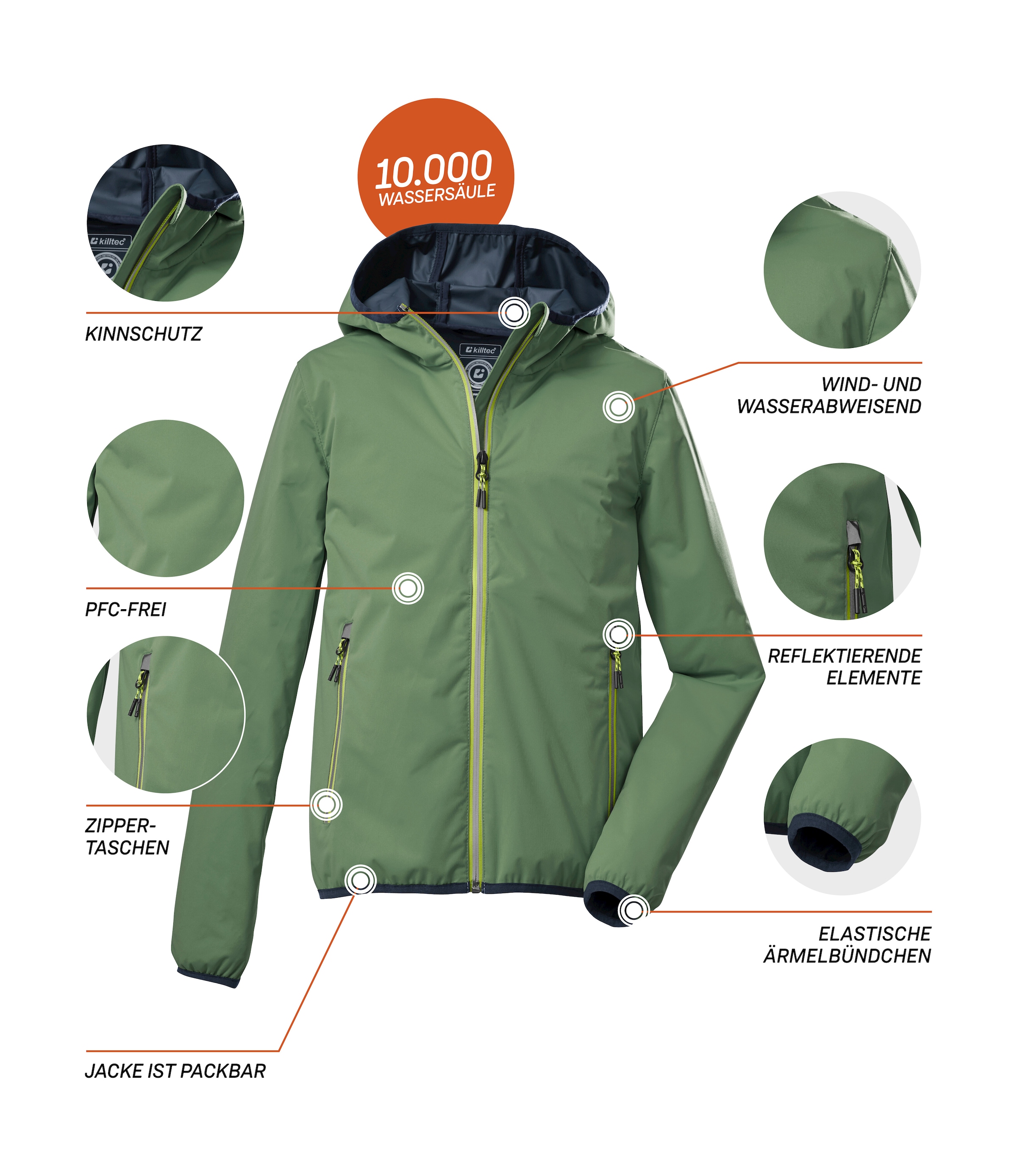 Killtec Outdoorjacke »KOS 230 BYS JCKT«, Packbare, wasserdichte Kinder Jacke mit Kapuze