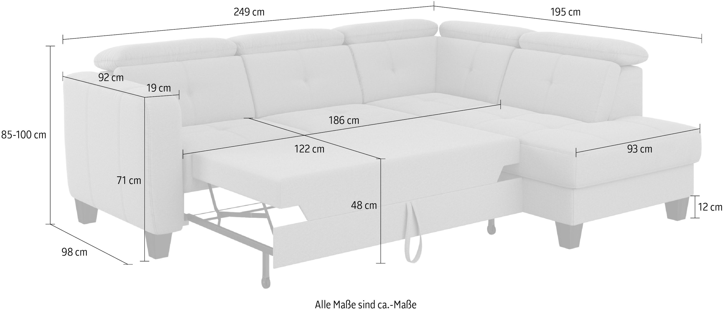 sit&more Ecksofa »Belluci L-Form«, inklusive Federkern, wahlweise mit Bettfunktion und Bettkasten