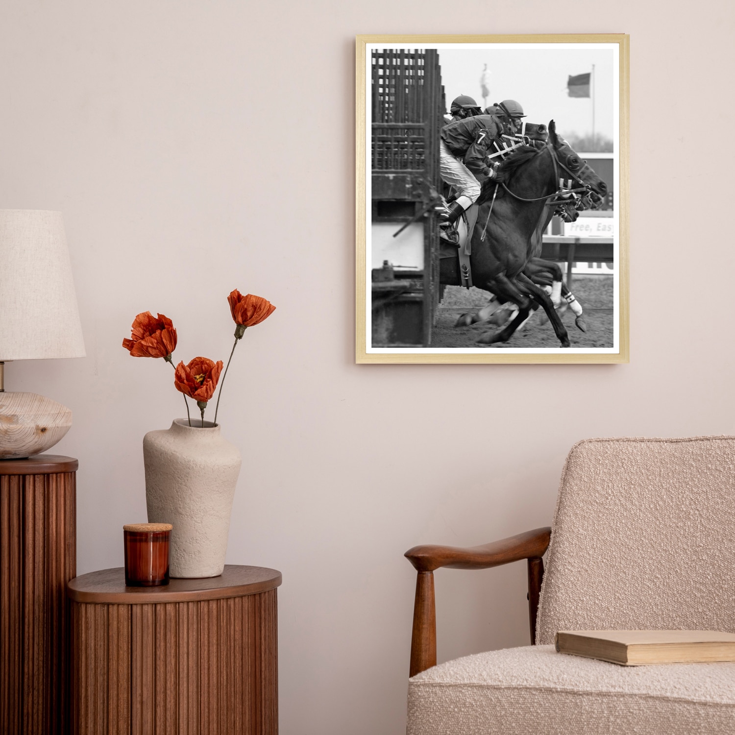 queence Bild mit Rahmen »Vintage Polo Pferderennen« Foto | Menschen | Pferde | Reitbilder HD Premium Poster-Druck inkl. Echtholzrahmen in beige