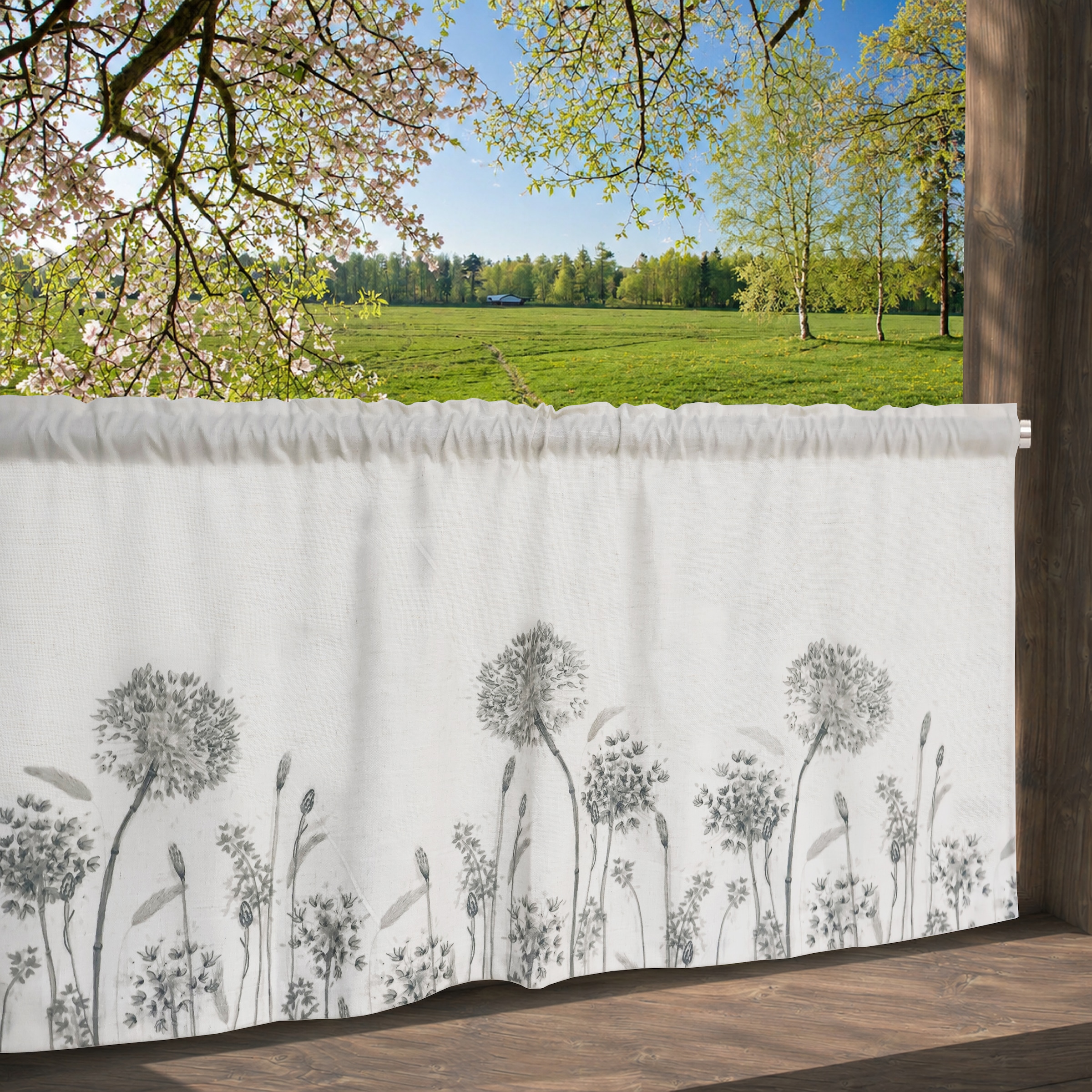 OTTO home Scheibengardine »Yllner« Stangendurchzug 1 Stk. tlg. Leinen-Look, florales Motiv, verschiedene Größen