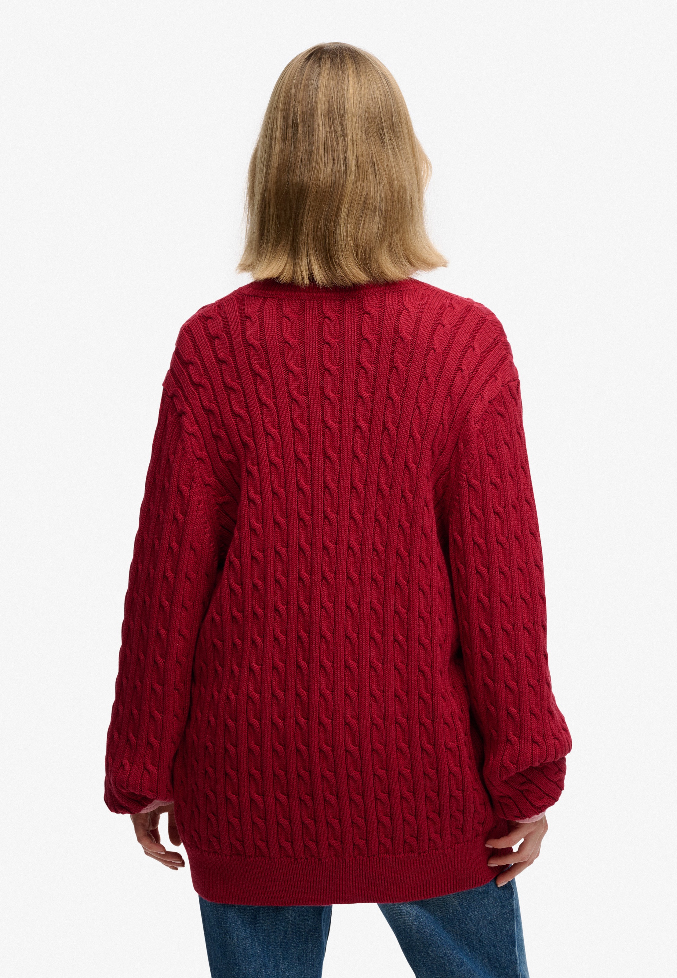 Superdry V-Ausschnitt-Pullover »OVERSIZED CABLE V NECK JUMPER« Baumwolle, oversized Fit