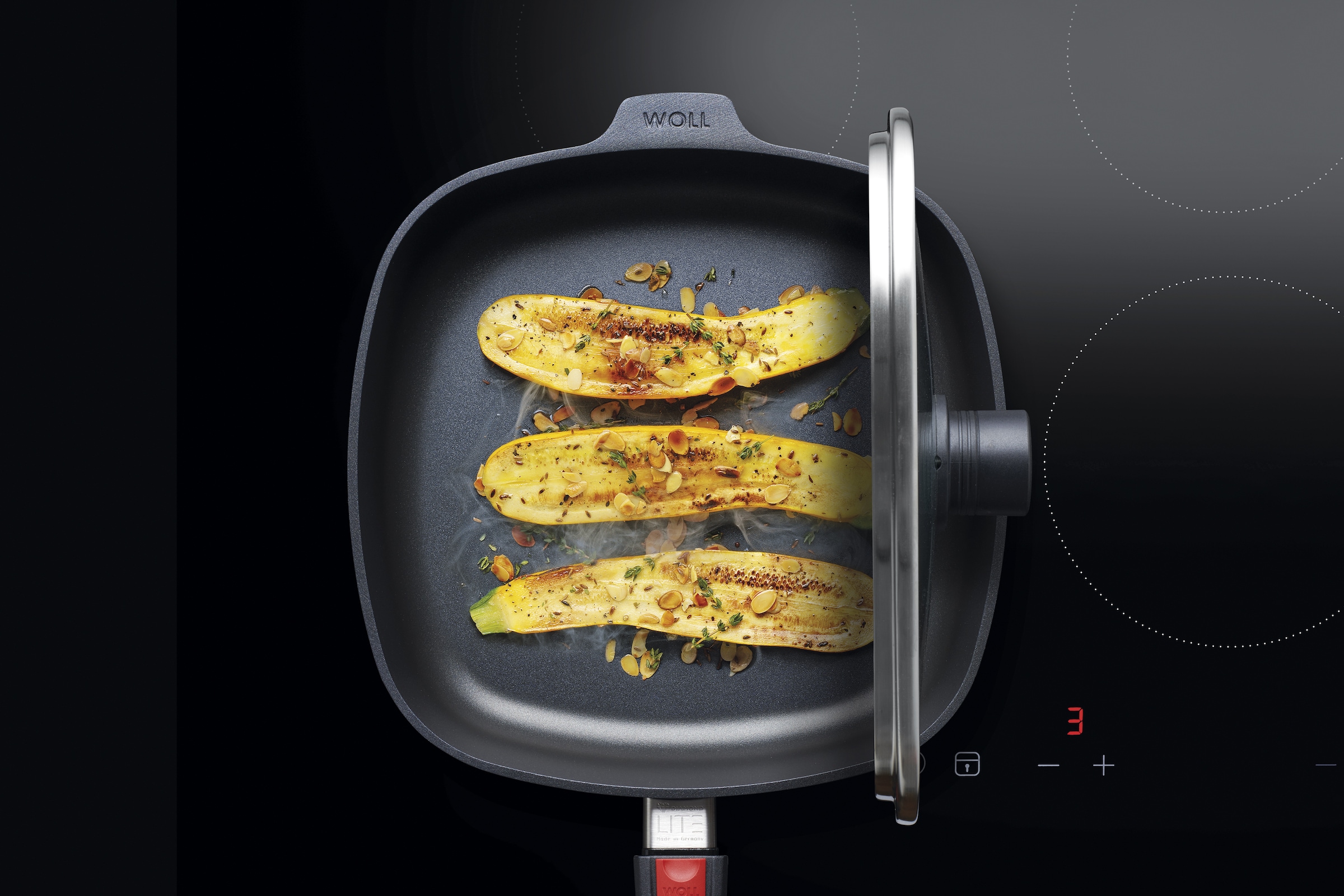 WOLL MADE IN GERMANY Pfannen-Set »Diamond Lite 28 x 28 cm« Aluminiumguss Set, 3 Stk. tlg. Abnehmbarer Stiel, Antihaftbeschichtet