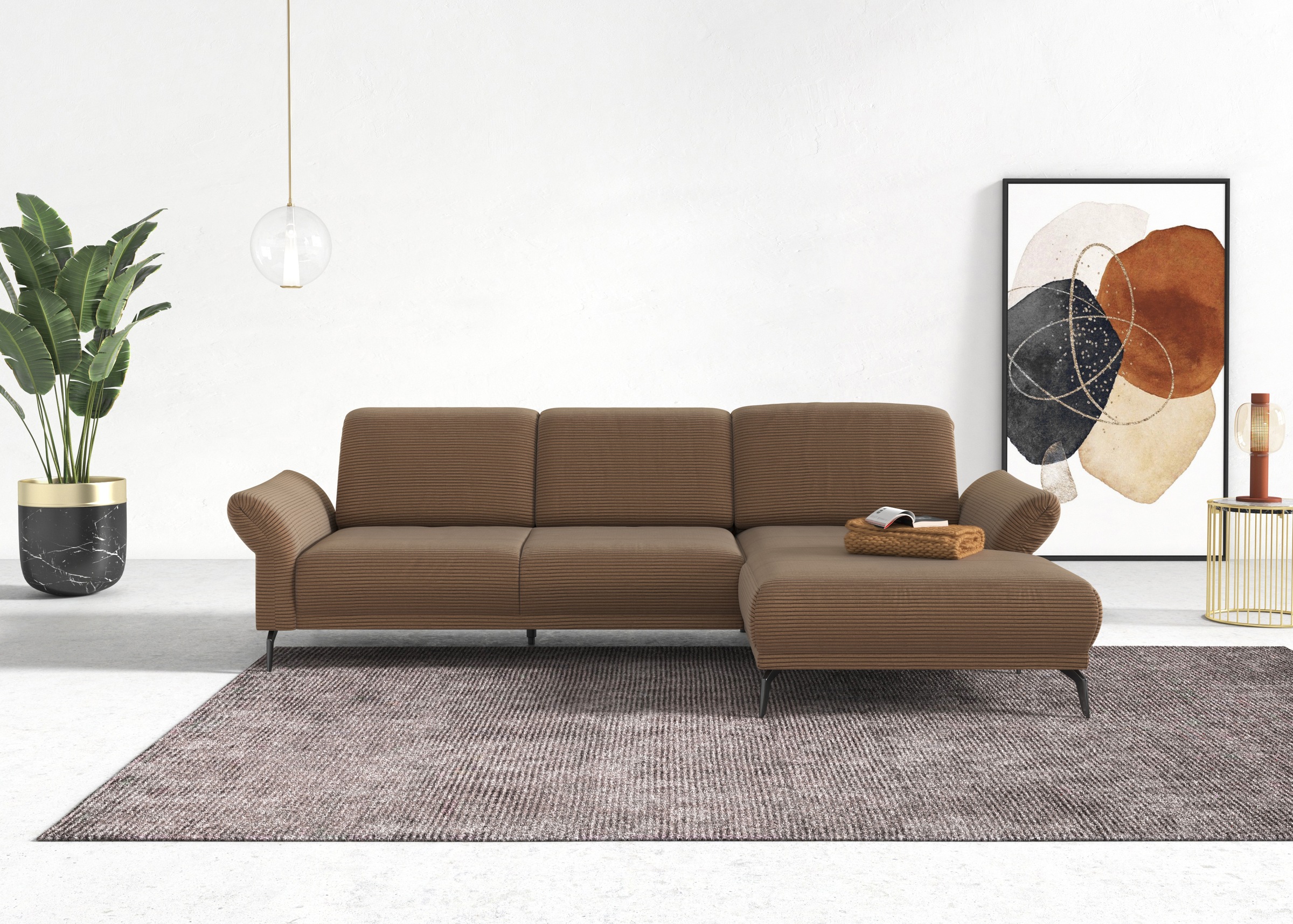 INOSIGN Ecksofa »Coco L-Form«, Sitztiefen-, Arm- und Kopfteilverstellung, Cord-Bezug, Fußhöhe 15 cm