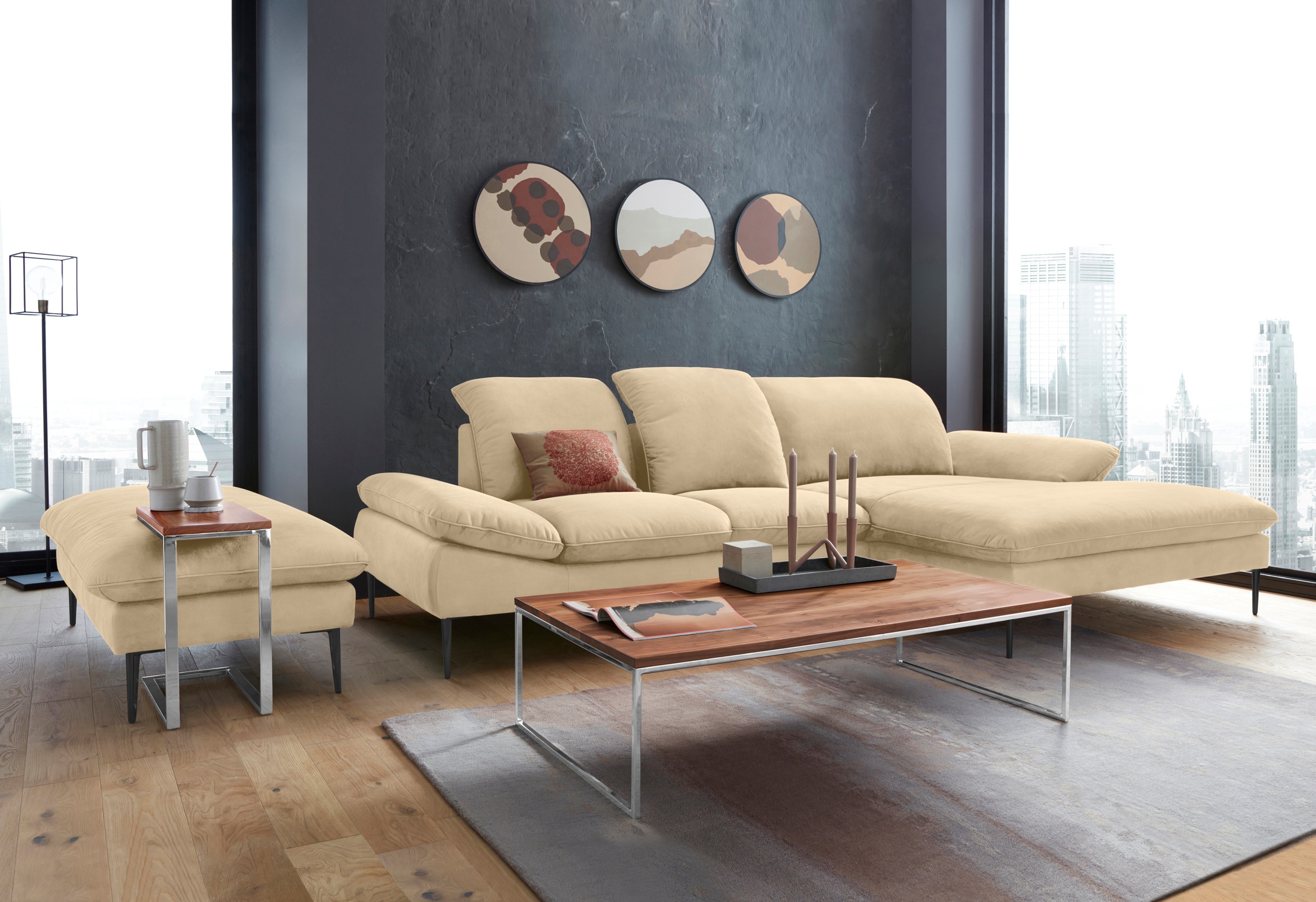 W.SCHILLIG Ecksofa »enjoy&MORE, Designsofa, elegant und bequem, L-Form«, Sitztiefenverstellung, Füße schwarz pulverbeschichtet, Breite 310 cm