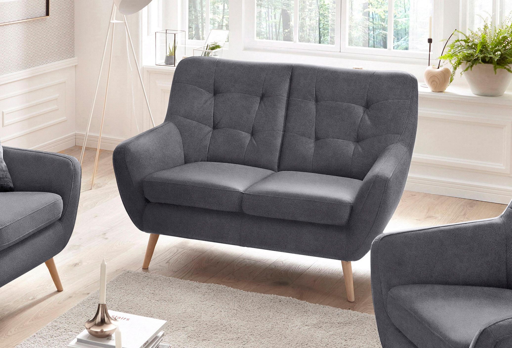 exxpo - sofa fashion 2-Sitzer »Scandi, bequem, aufwendige Rückenpolsterung für mehr Sitzkomfort«, akuelle Farben in hochwertige Bezugsqualitäten, Holzfuß