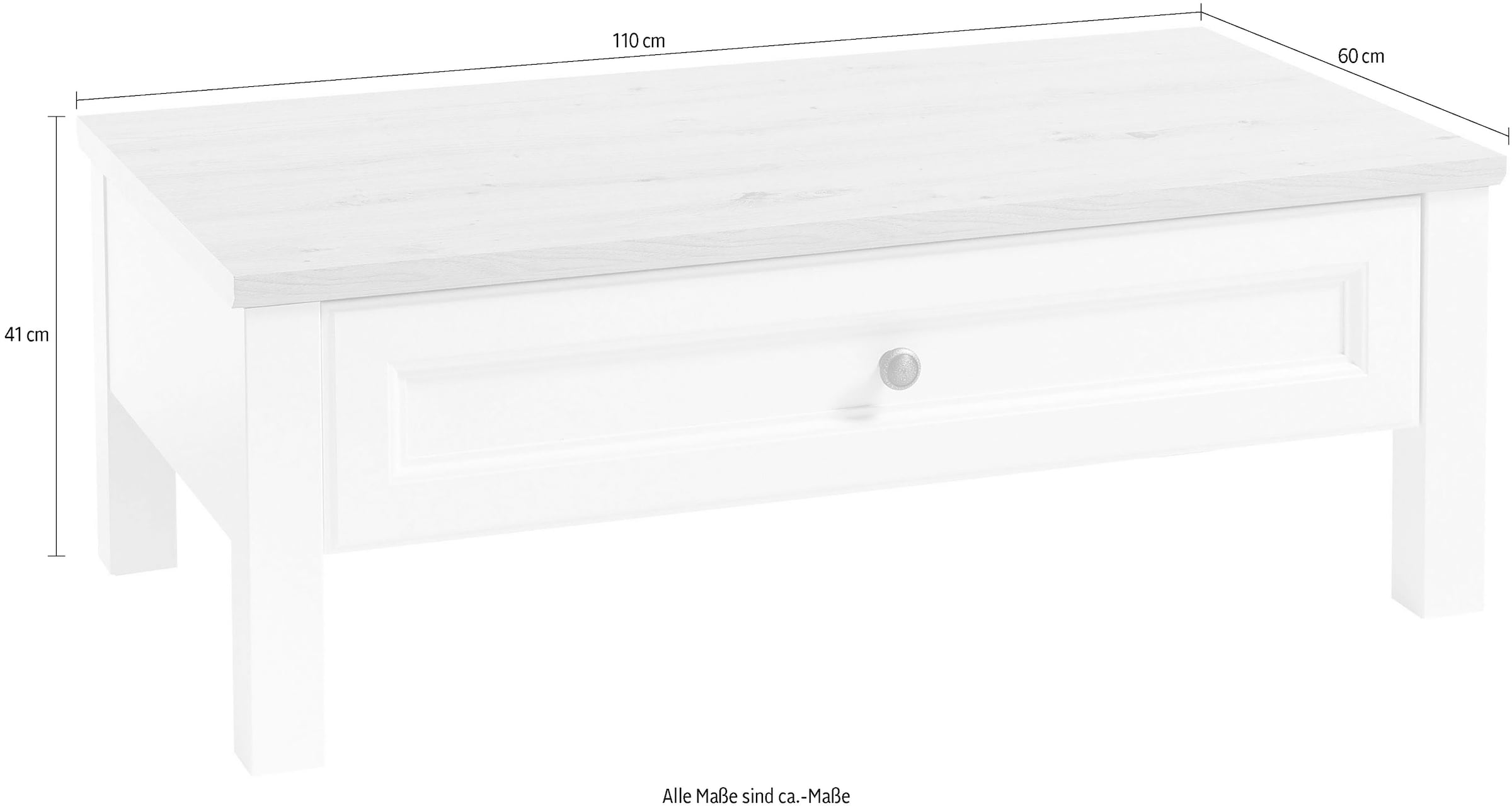 HBZ Couchtisch »Toskana, TOPSELLER!«, (Couchtisch, Wohnzimmertisch), Landhausstil weiß, Tisch mit 1 Schubkasten