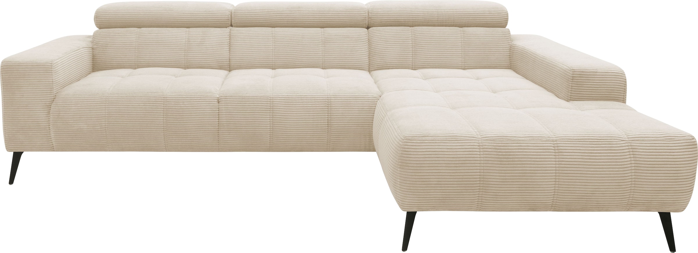 DOMO collection Ecksofa »Trento L-Form, mit Kufenfuß oder Einzelfuß«, wahlweise mit Kopfteilverstellung, Recamiere links/rechts bestellbar