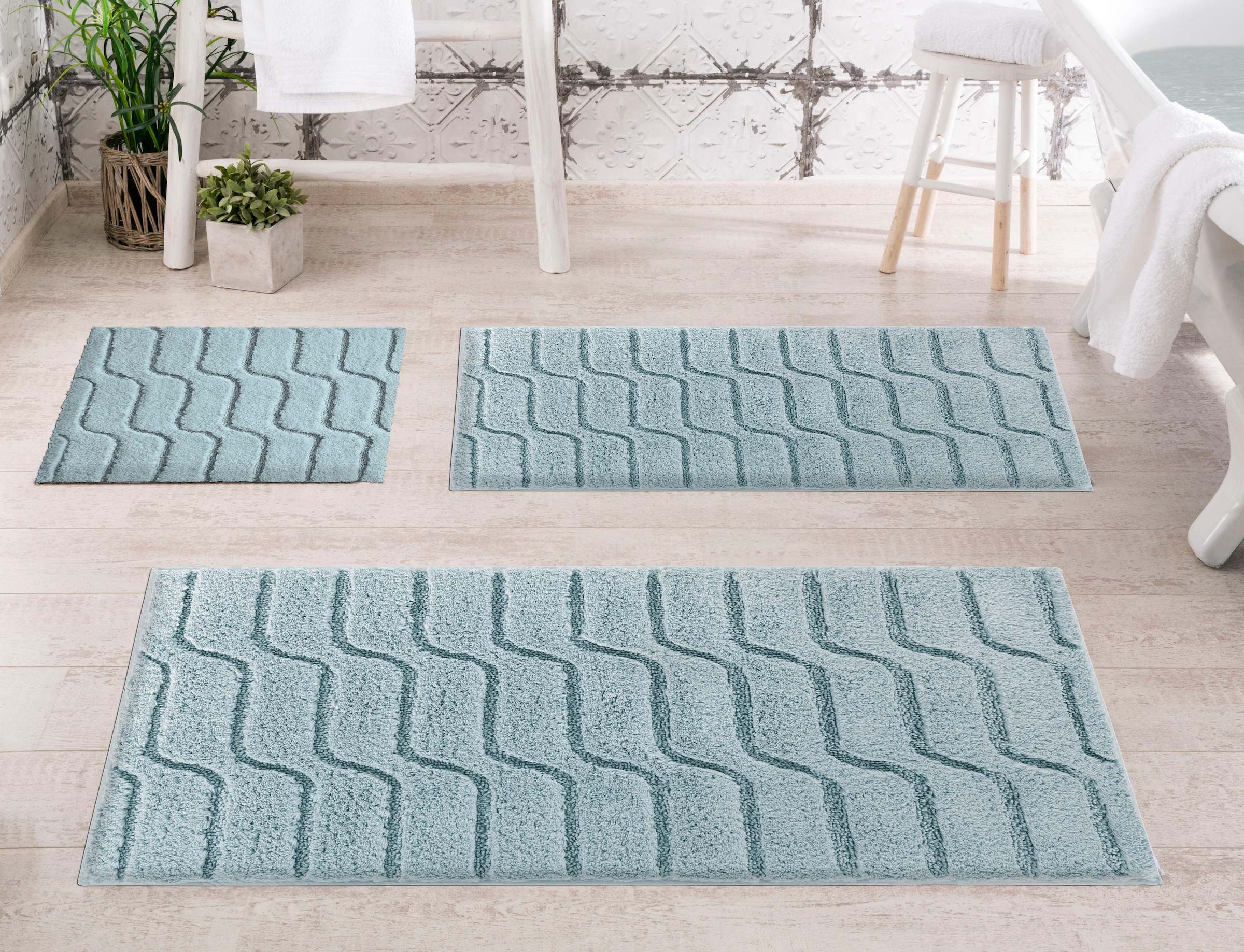 Grund Badematte »Vogue«, rutschhemmend beschichtet, fußbodenheizungsgeeignet, dichter Flor, Hoch-Tief-Effekt, Wellen-Design