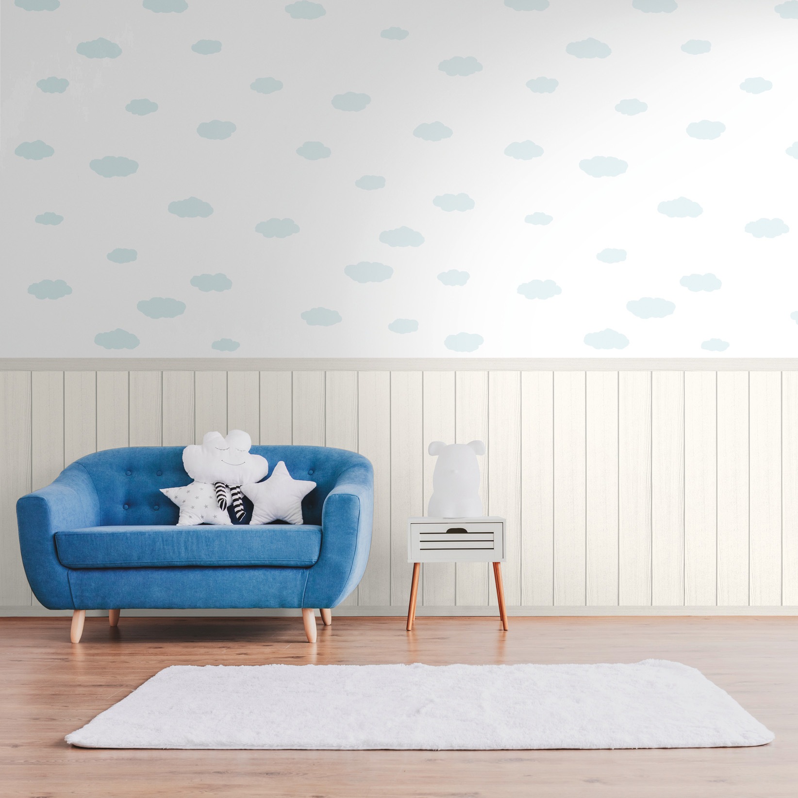 living walls Fototapete »Wallpanel Tapete Wandpaneele Motivtapete Wolken Landhaus«, matt, Vliestapete Kinderzimmer für Schlafzimmer Wohnzimmer Wandpaneele Flur