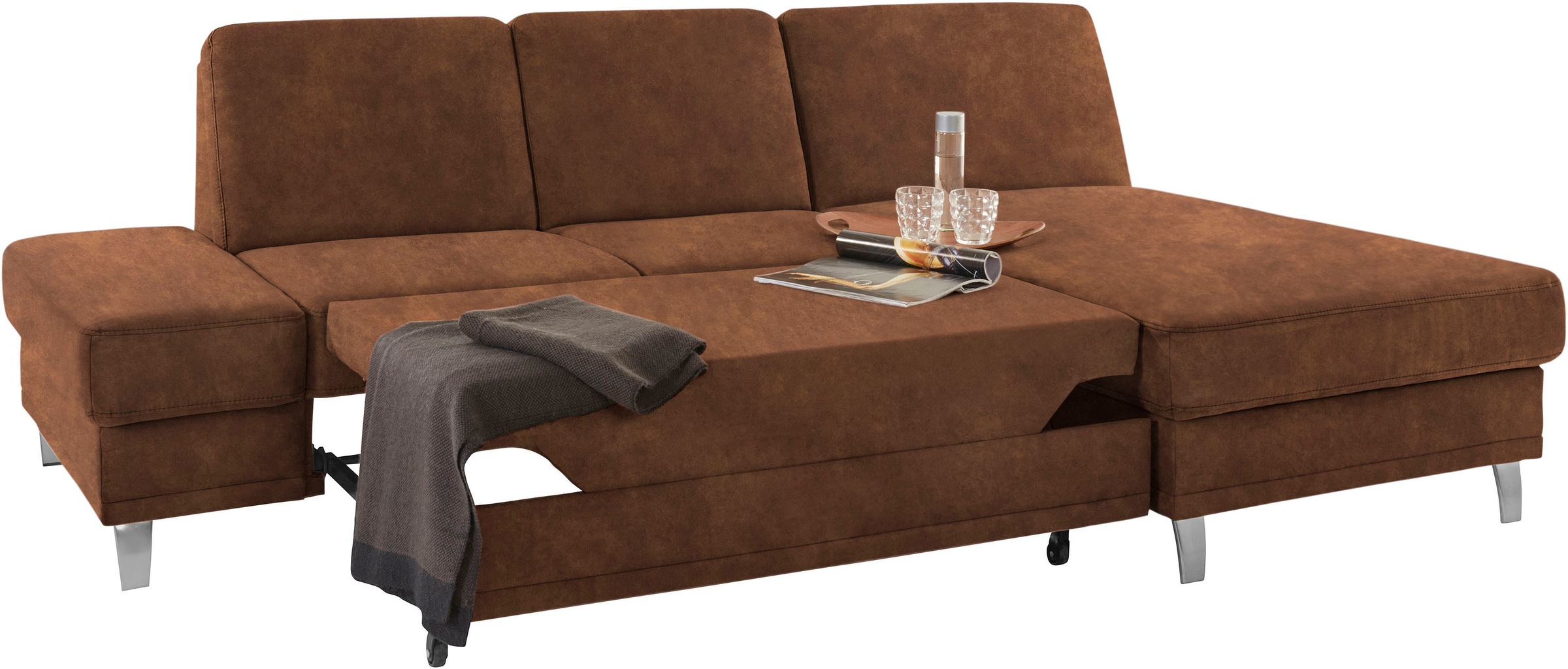 sit&more Ecksofa »Clio L-Form«, wahlweise mit Bettfunktion oder Vorziehsitz und Bettkasten, Federkern