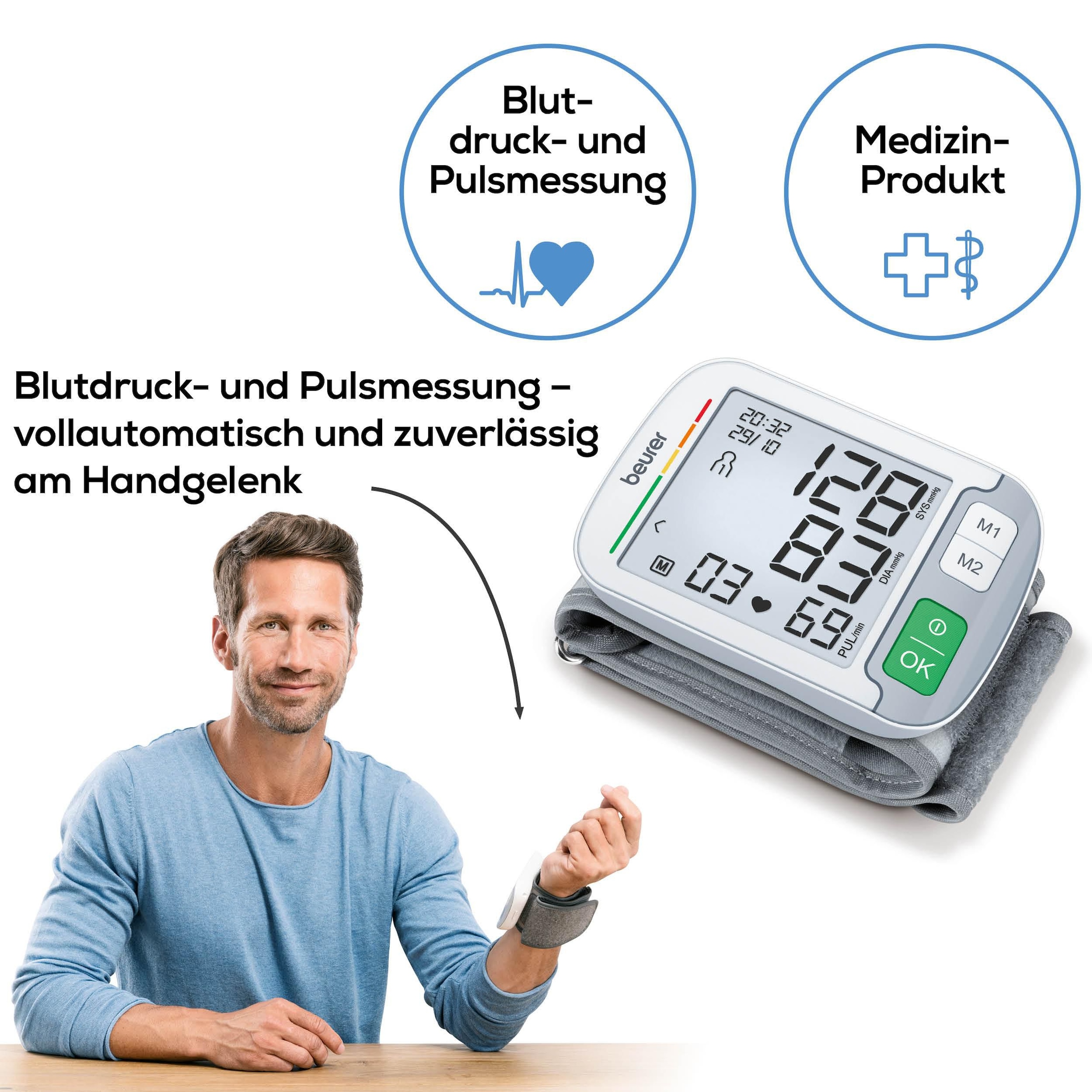 BEURER Handgelenk-Blutdruckmessgerät »BC 51 mit Durchschnittswertberechnung der letzten 7 Tage«, Farbiger Risikoindikator und Arrhythmie-Erkennung