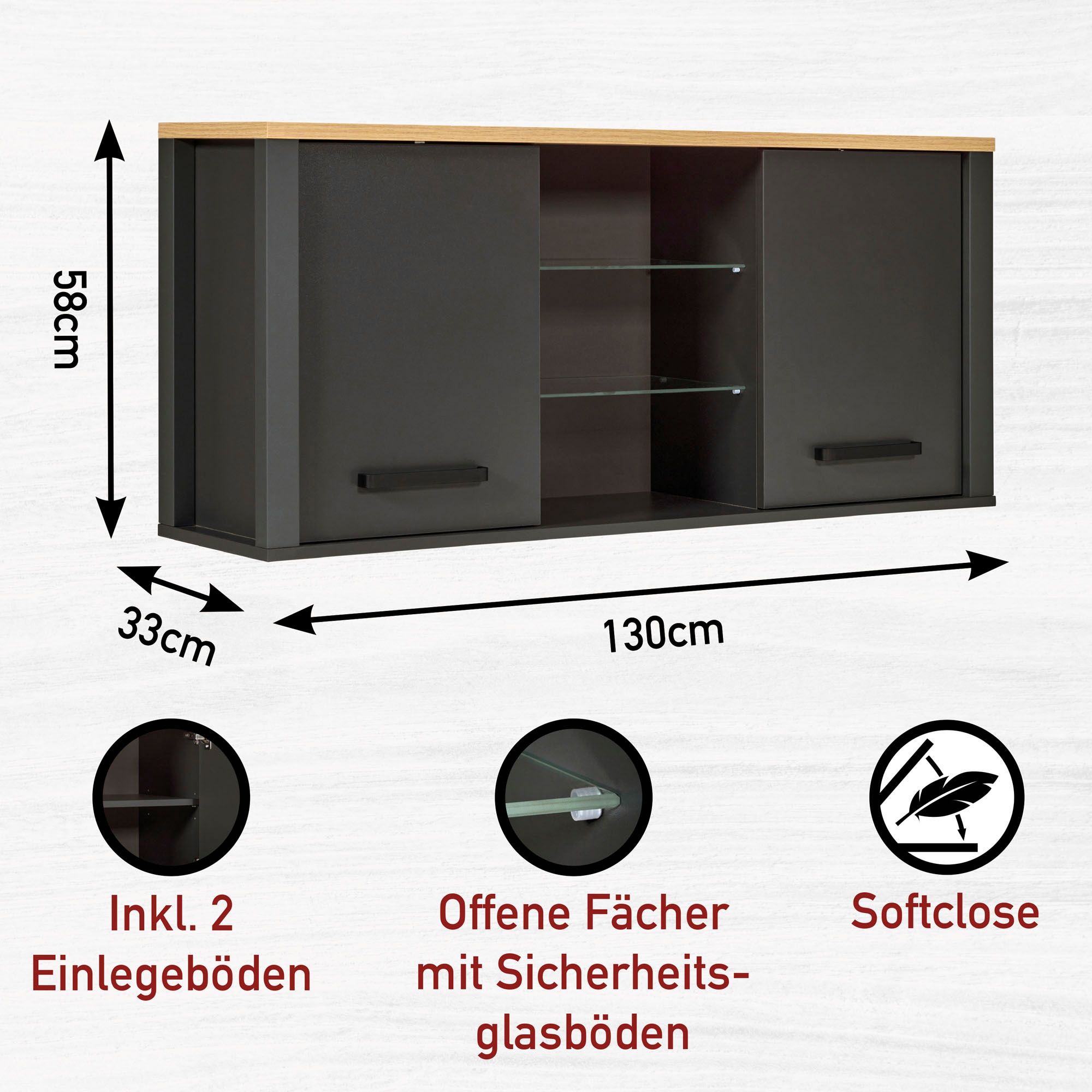 Inter Link Küchenzeile »Küchenzeile Veneto« Ohne E-Geräte für Spülmaschine Kochfeld Backofen Kühlschrank B: 370 cm