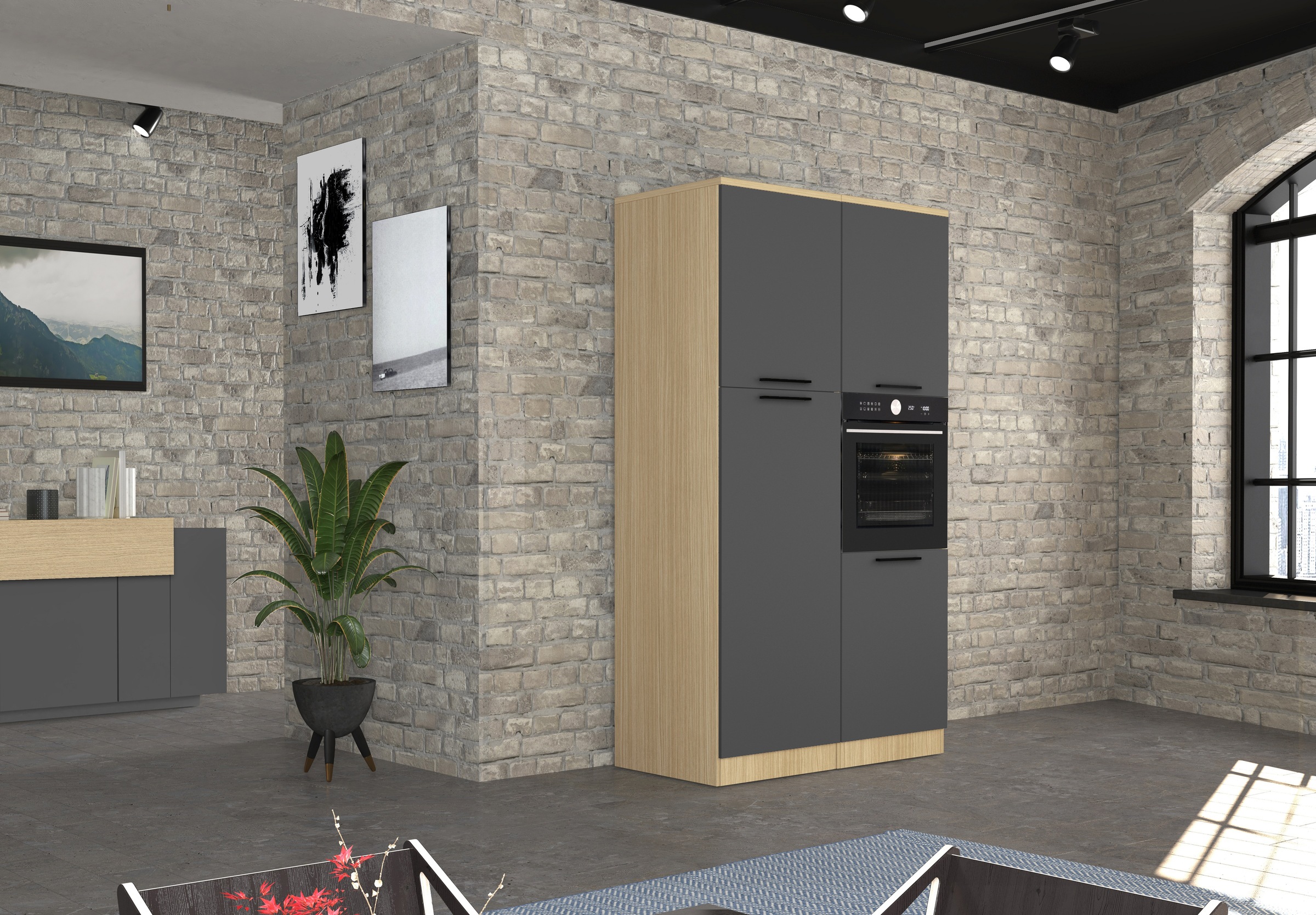 KOCHSTATION Backofenumbauschrank »Luna, Backofenschrank, Backofen-Hochschrank, Made in Italy« B/T/H: 60×60×214,5 cm, Oberplatte mit 25 mm Stärke