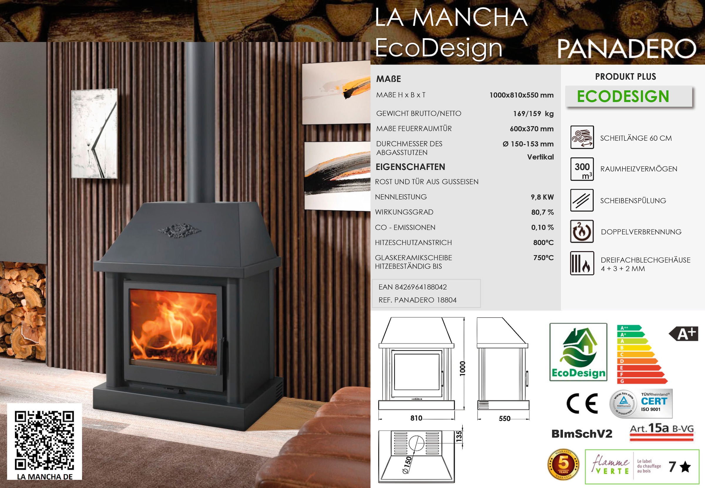 Panadero Kaminofen »Kaminofen La Mancha Ecodesign«, (1 tlg.) online  bestellen | Kaminöfen