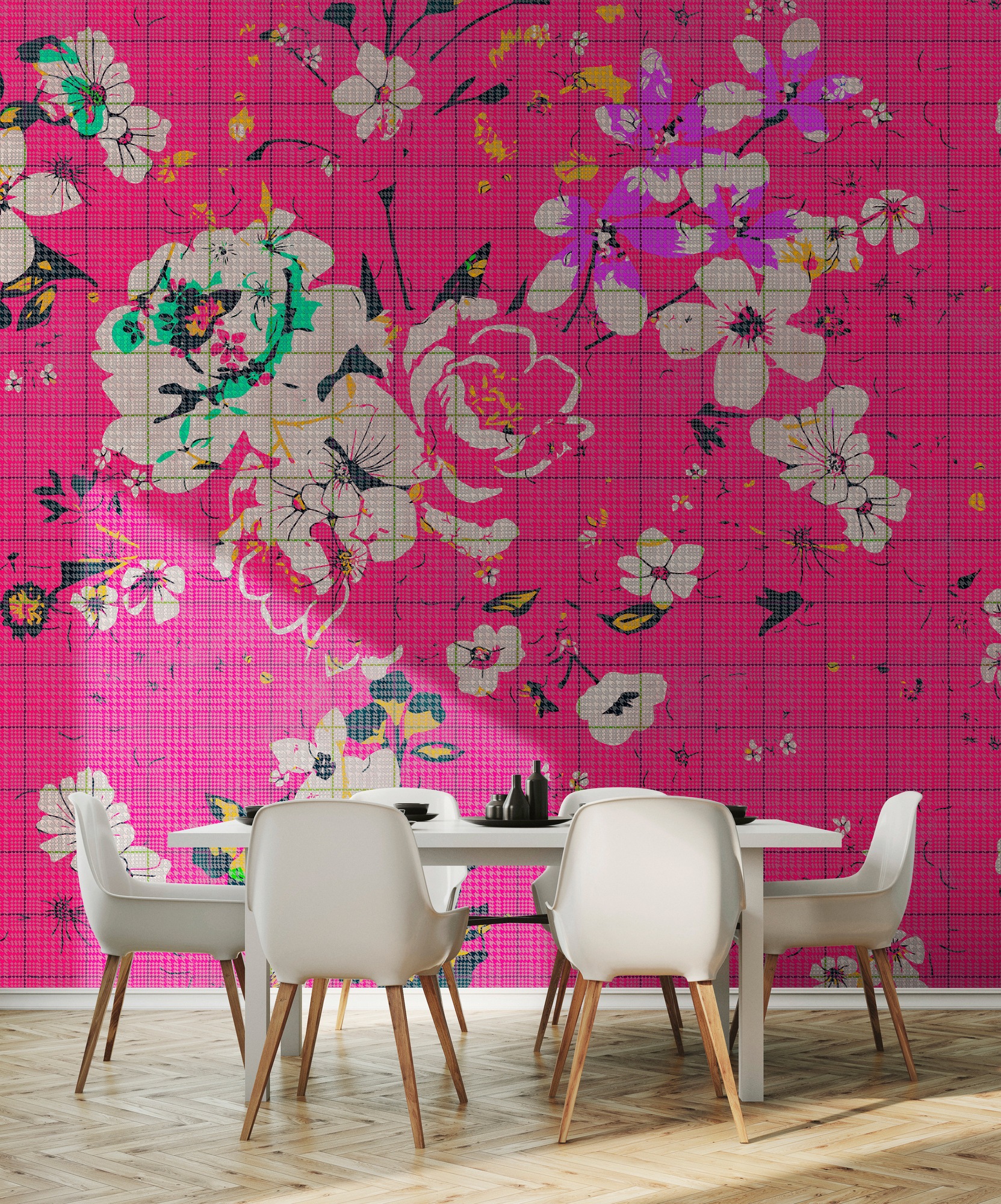 living walls Fototapete »Walls by Patel Flower Plaid 2«, Vlies, Wand, Schräge