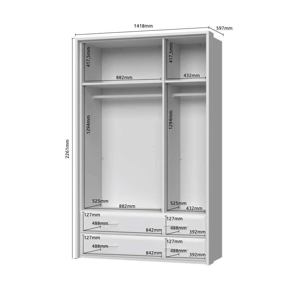 Home affaire Kleiderschrank »Gala, beige hochglänzend UV lackiert, kratzfest, FSC-zertifiziert«, (abgerundete Schubladen aus MDF im Holzdekor, soft-close), mit Beleuchtung und Passpartourahmen, hoher Schrank (224cm), 2 Breiten