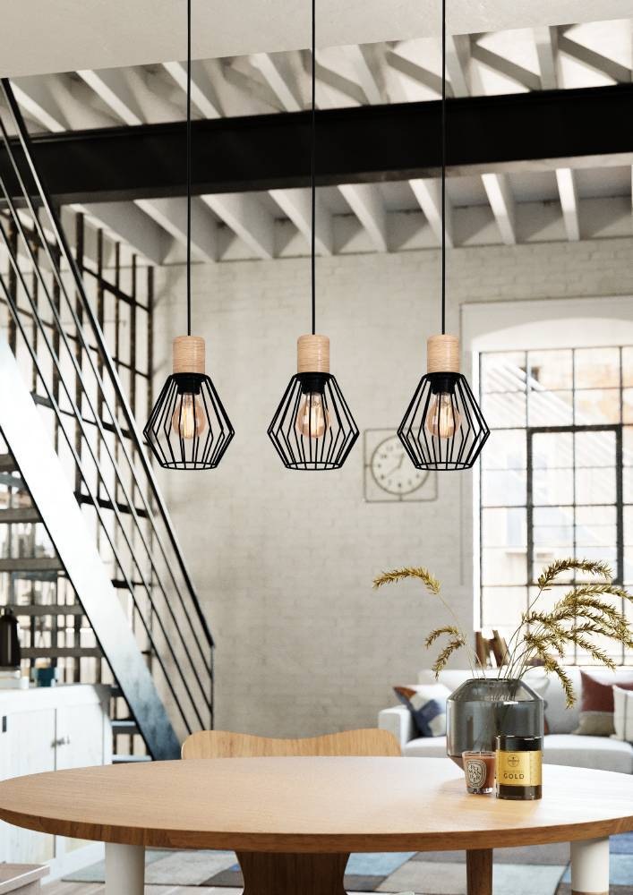 EGLO Hängeleuchte »PALMORLA« E27 1 Stk. Hängelampe Vintage, Stahl und Holz, FSC zertifiziert, E27