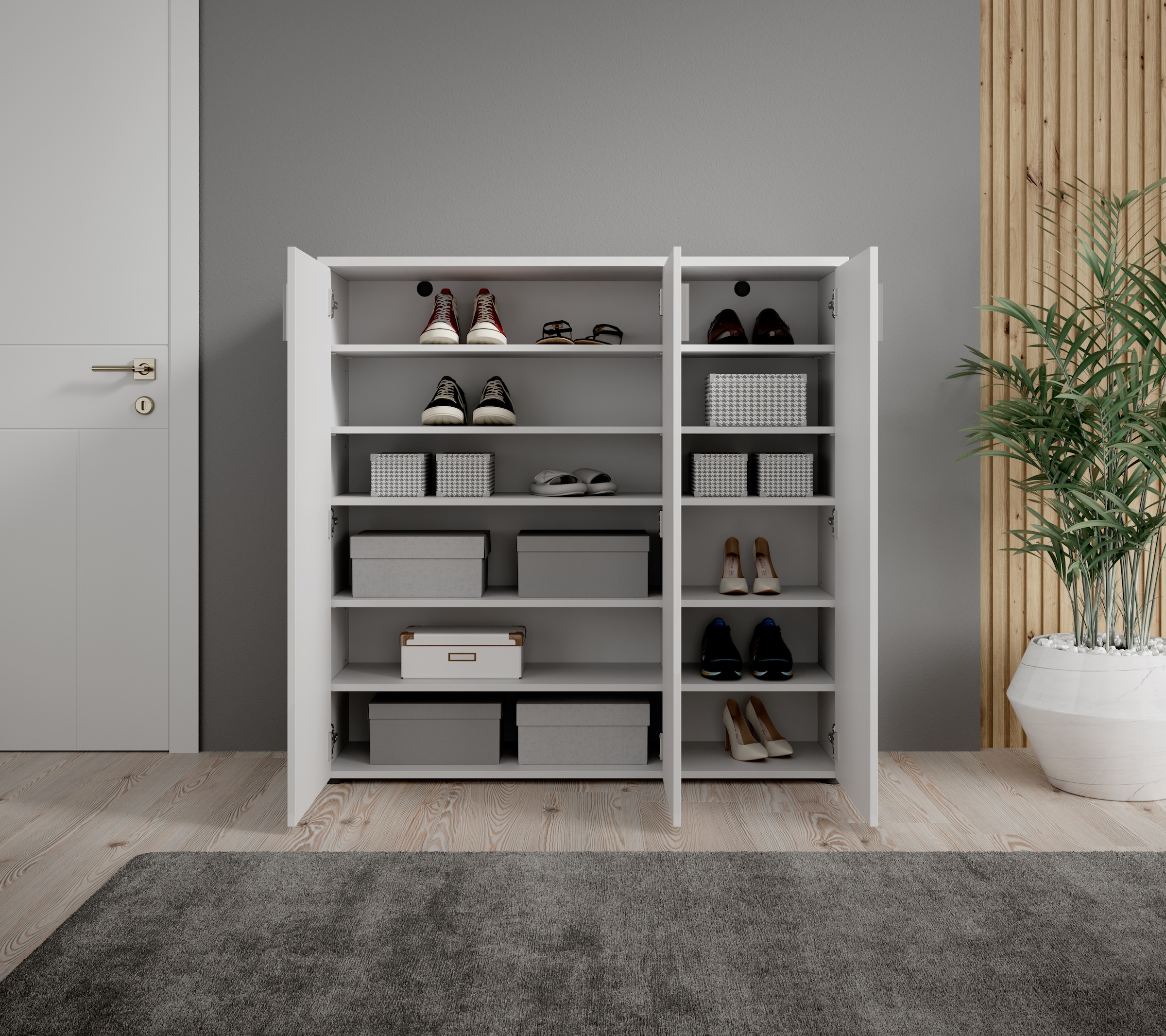 HBZ Schuhschrank »Lincoln weiß Glanz, BxHxT 120x120x35 cm«, (1 St.), Schuhschrank mit 3 Türen, 8 Einlegeböden verstellbar, 2 feste Böden