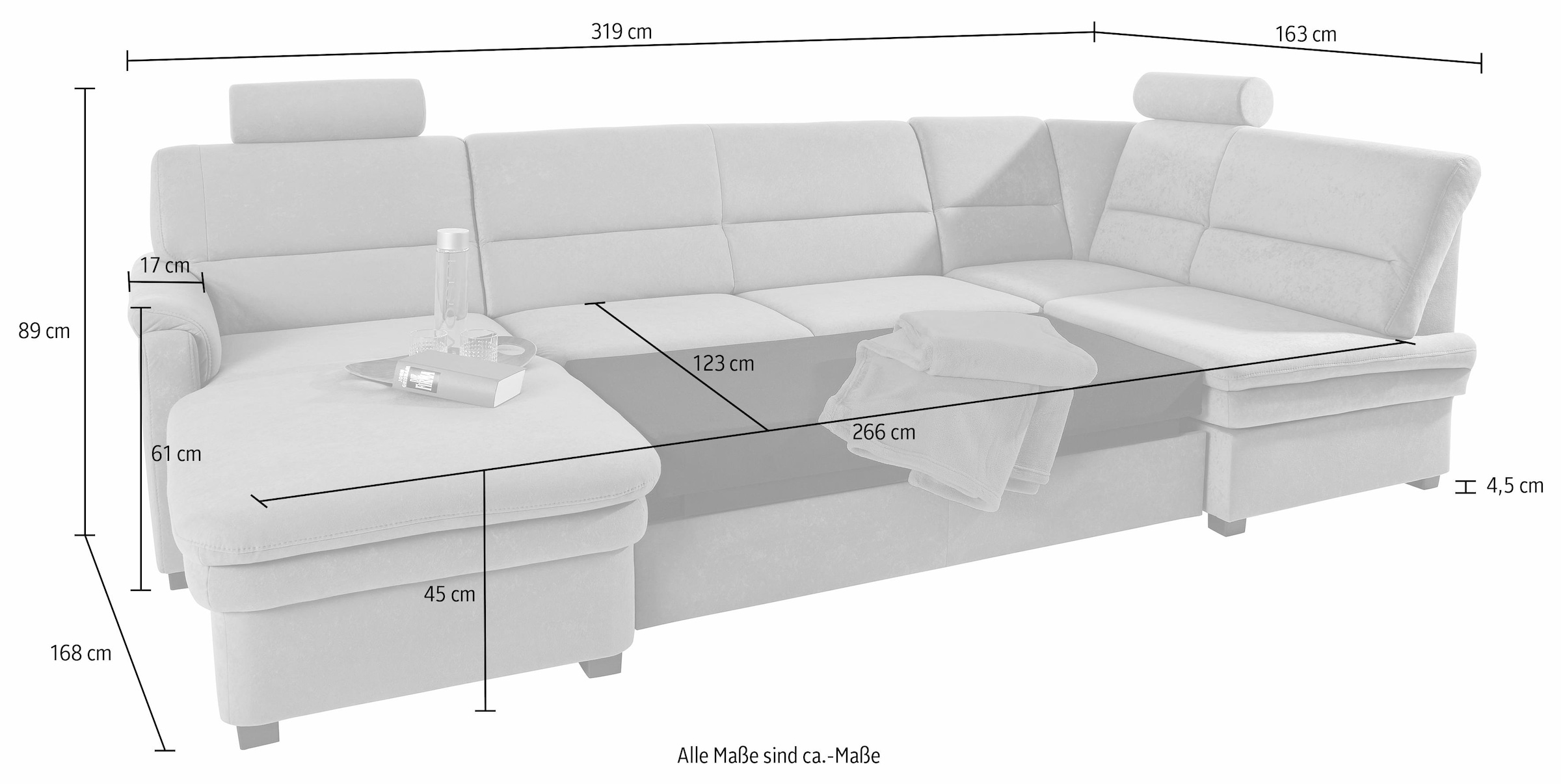 sit&more Wohnlandschaft »Pisa U-Form«, mit Federkern, wahlweise mit Bettfunktion