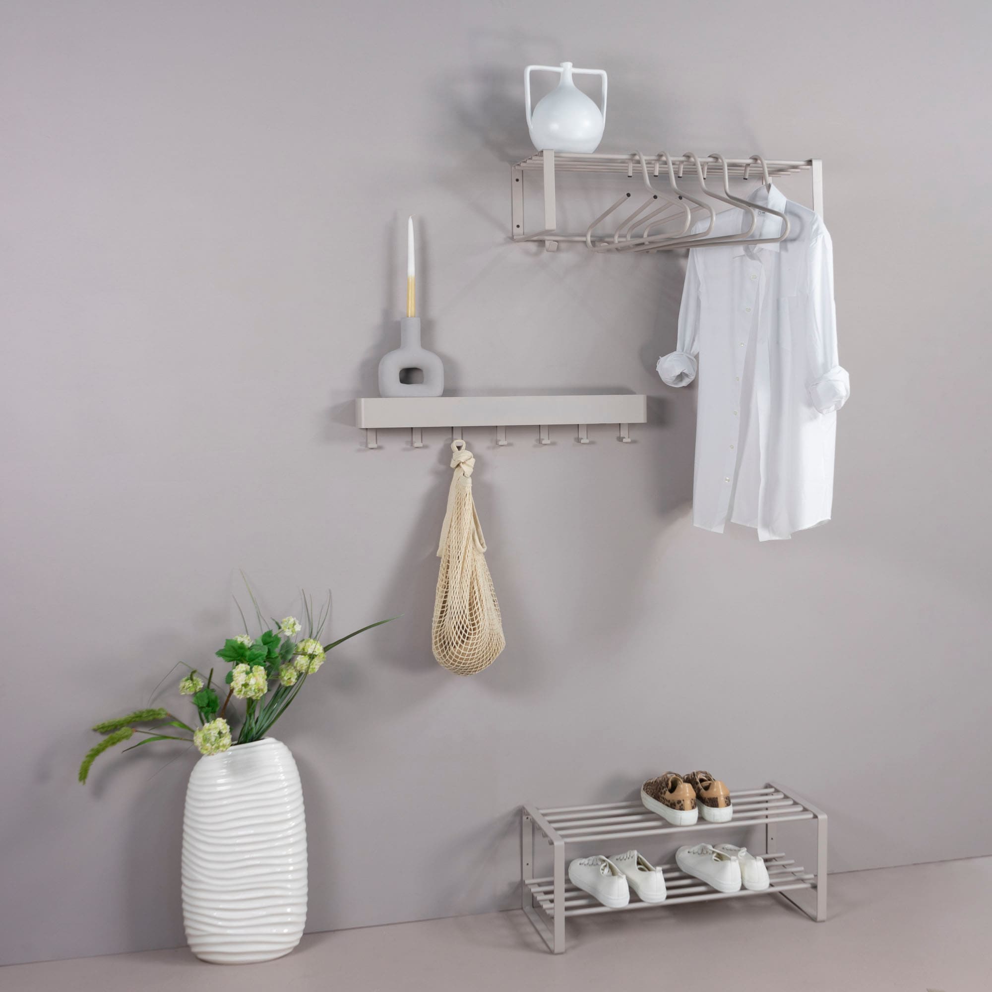 Spinder Design Garderobenleiste »REX«, (1 St.), Wandgarderobe aus Stahl mit Hutablage und 5 bzw. 7 Haken