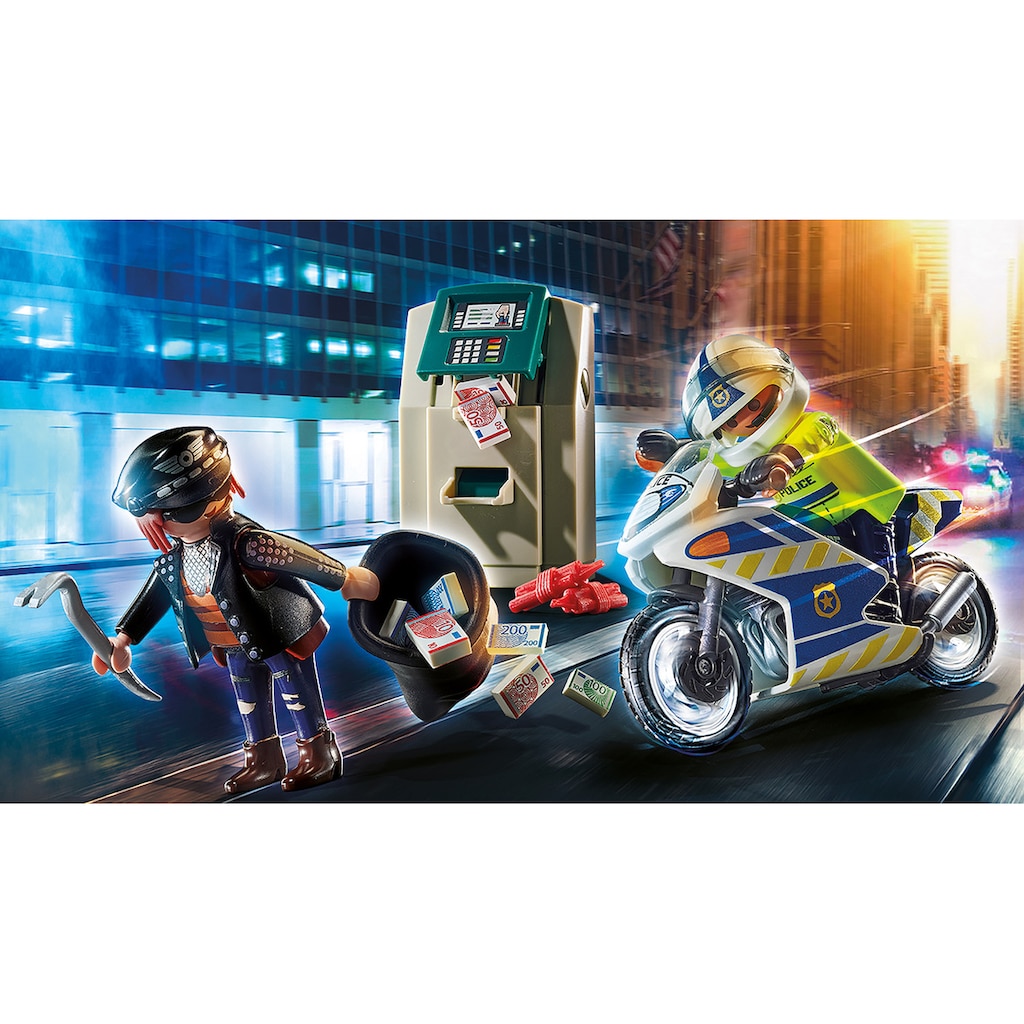 Playmobil® Konstruktions-Spielset »Polizei-Motorrad: Verfolgung des Geldräubers (70572), City Action«, (32 St.), Made in Europe