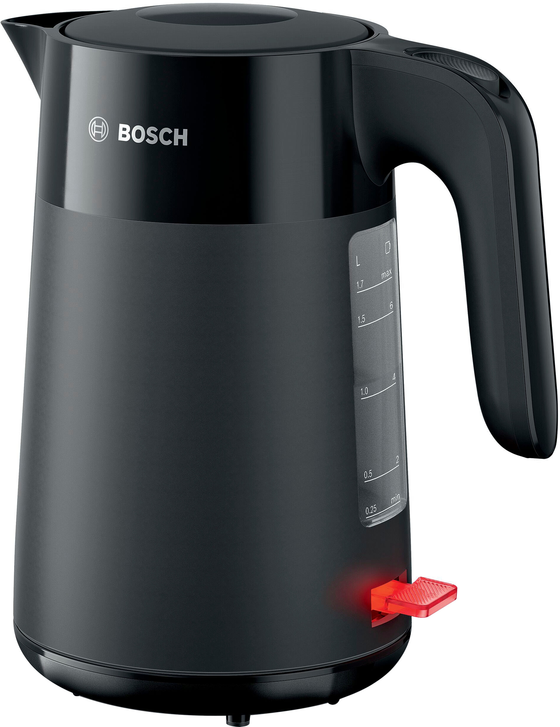 BOSCH Wasserkocher »MyMoment TWK2M163, Abschaltautomatik, Überhitzungschutz, Tassenanzeige«, 1,7 l, 2400 W, Stiftung Warentest Testsieger (2,2) Ausgabe 03/2025, schwarz matt