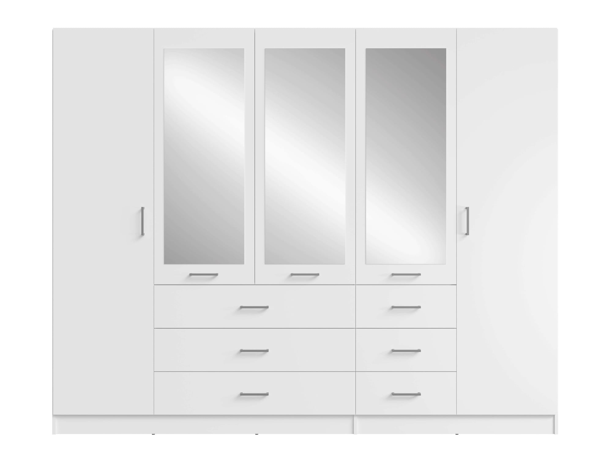 Home affaire Kleiderschrank »KOS Garderobe mit 6 Schubladen, Kleiderstange, 5 Einlegeböden, Spiegel«, Wäscheschrank mit 5 Drehtüren, silber Griffen, Maße B/H/T 250/200/58cm