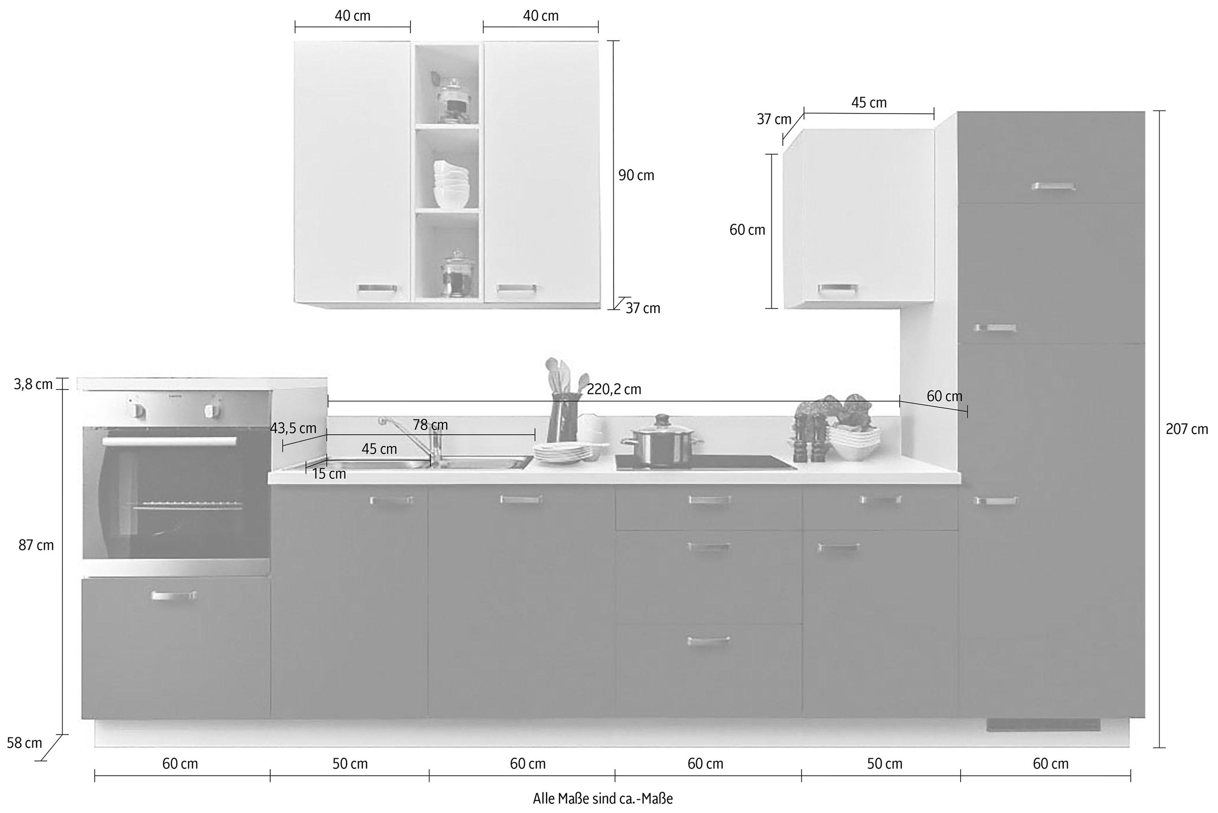 KOCHSTATION Küchenzeile »"KS-Bari", wahlw. mit E-Geräten & Geschirrspüler«, Soft-Close-Funktion und Vollauszügen, vormontiert, Breite 340 cm