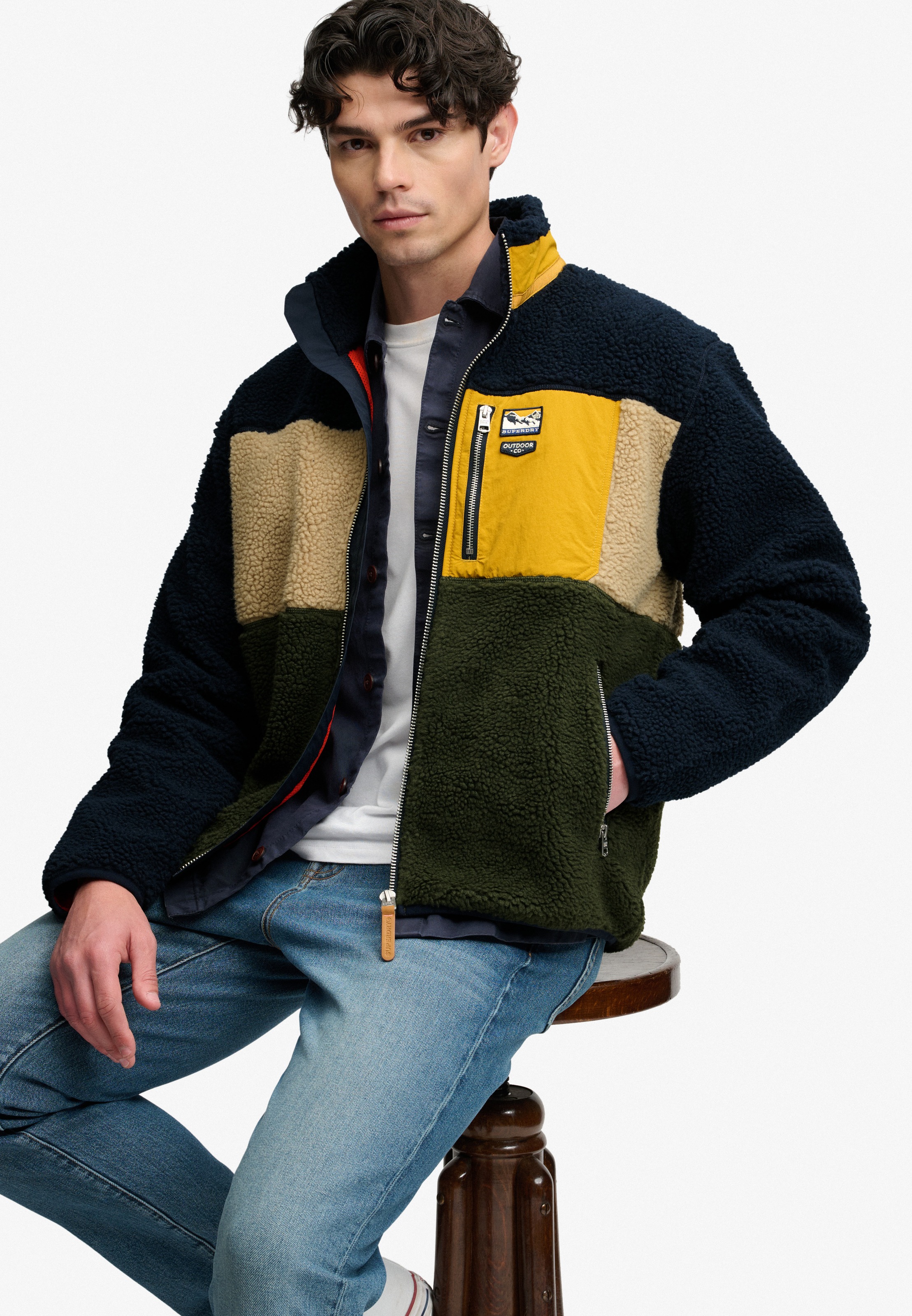 Superdry Sweatjacke »COLOUR BLOCK RETRO ZIP FLEECE« Kunstfaser, relaxed fit