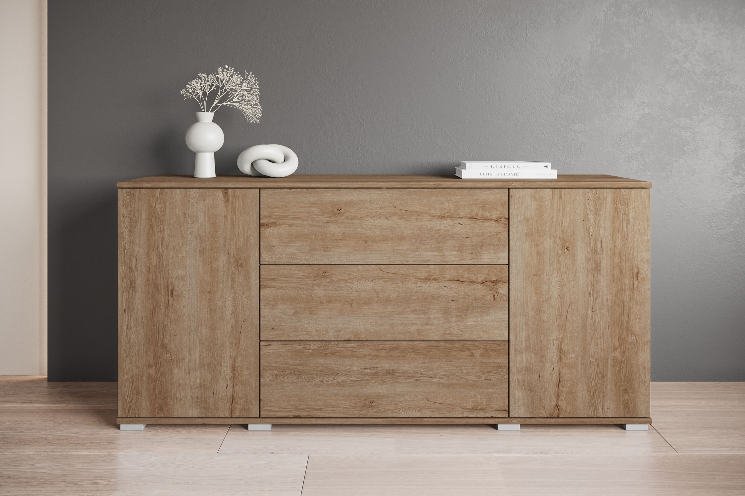 INOSIGN Sideboard »Kenia«, (1 St.), Modernes Sideboard mit 3 Schubladen und 4 Fächern, Breite 150 cm