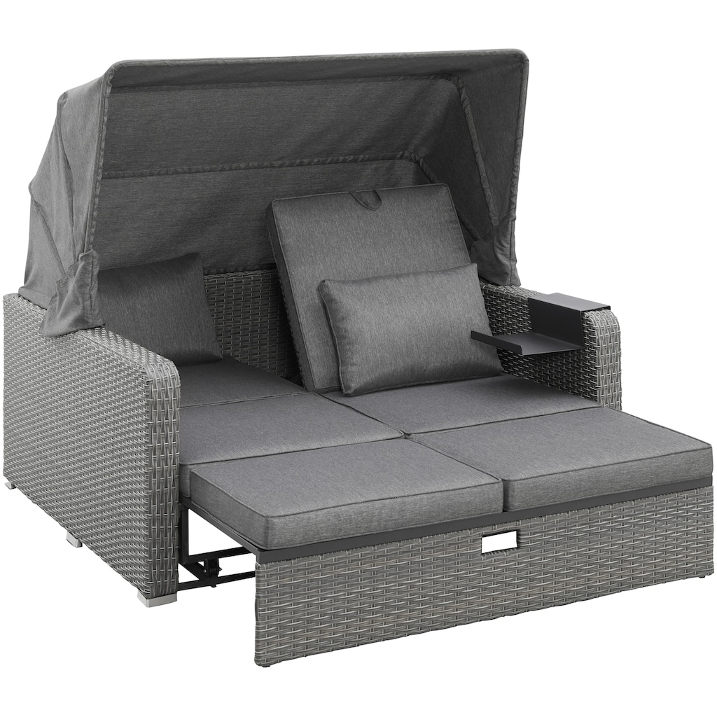 KONIFERA Loungebett »Sylt«, (Set, 8 St.), ausziehbares Sofa, Hängetisch, mit klappbarem Dach, Strandkorb