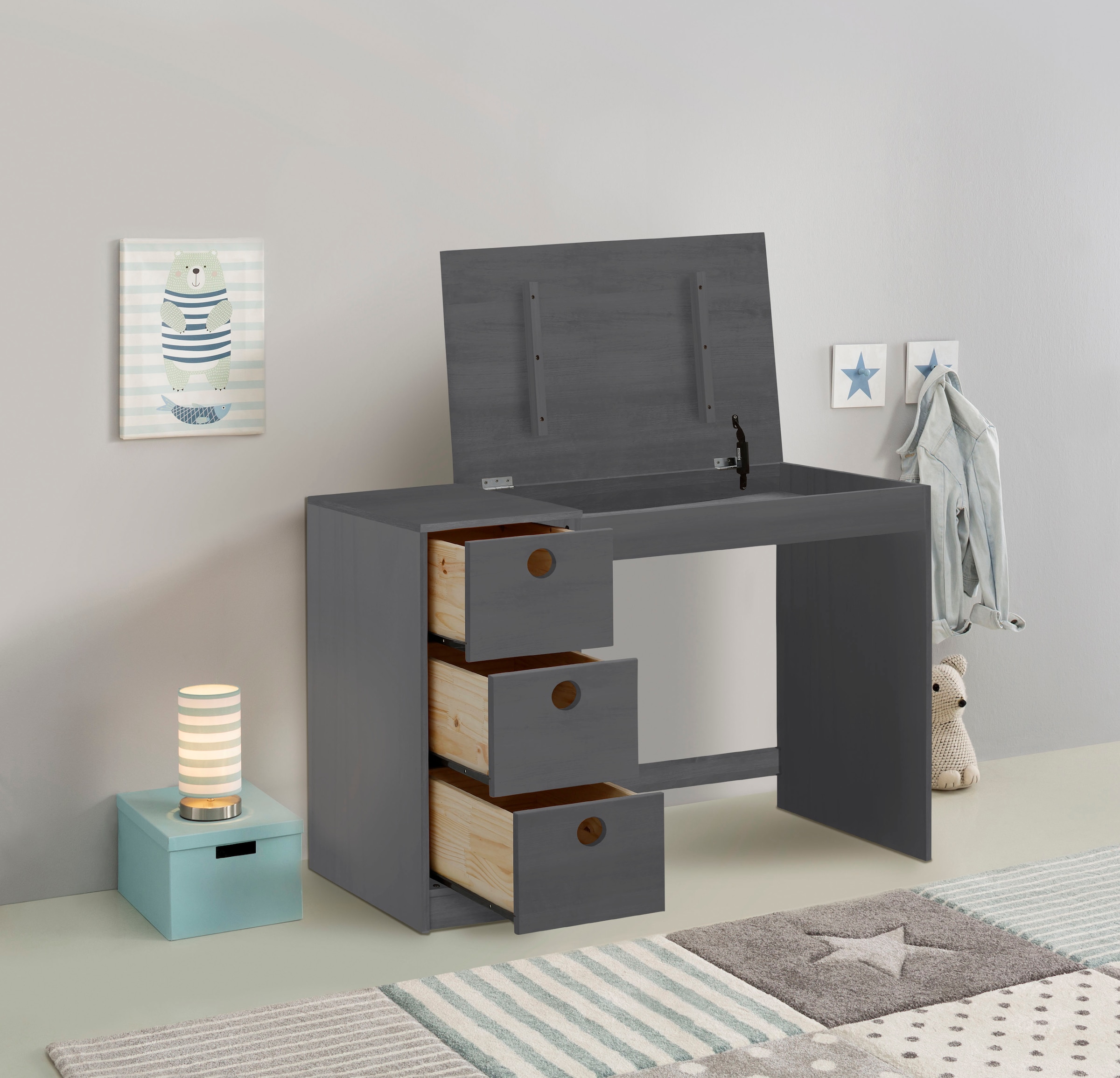 OTTO home Kinderschreibtisch »Alpi« Kiefernholz, Wangengestell, mit 3 Schub günstig online kaufen