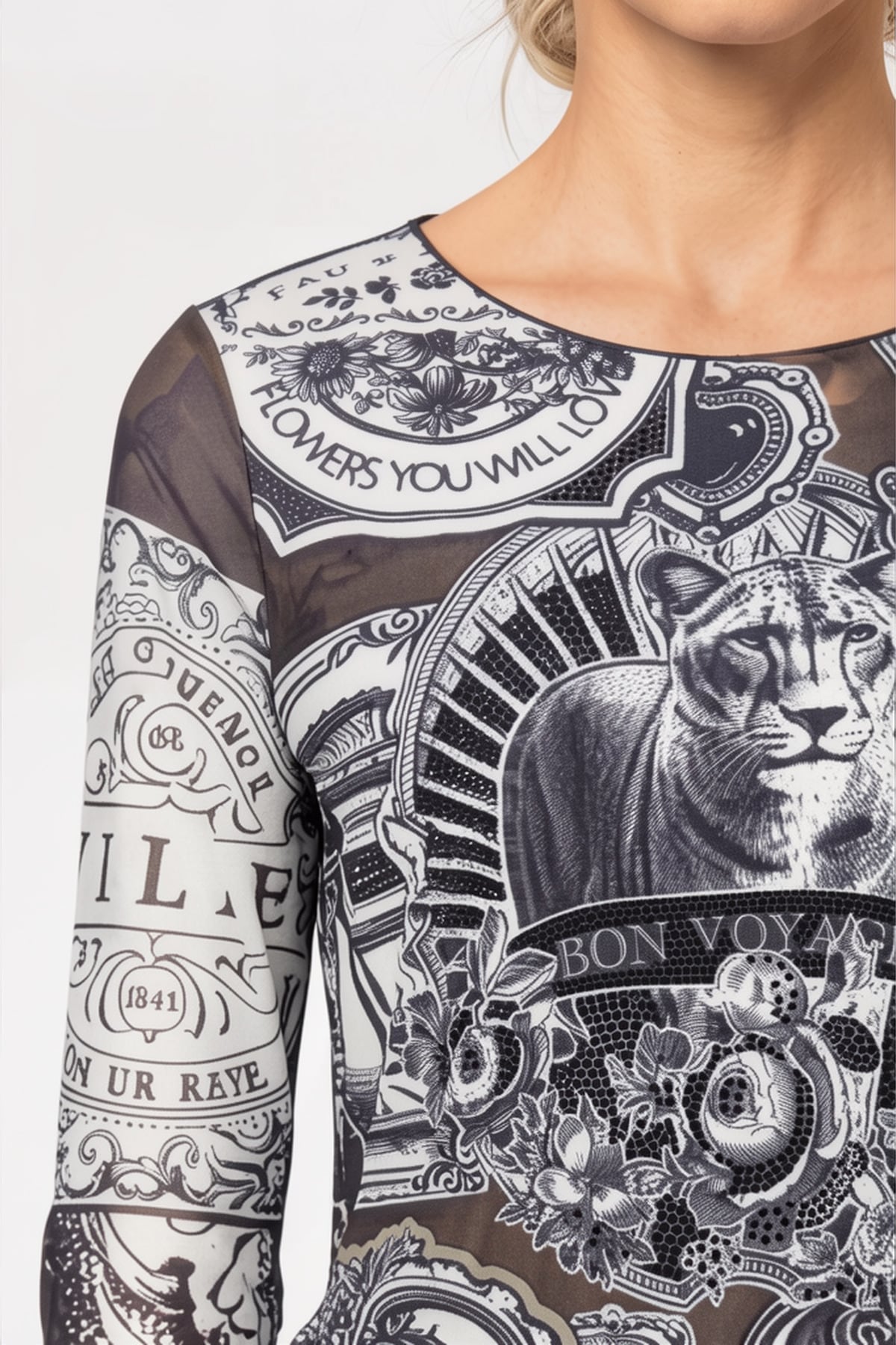 Monari Langarmshirt »Shirt Emblem allover« Regular fit mit Rundhalsausschnitt