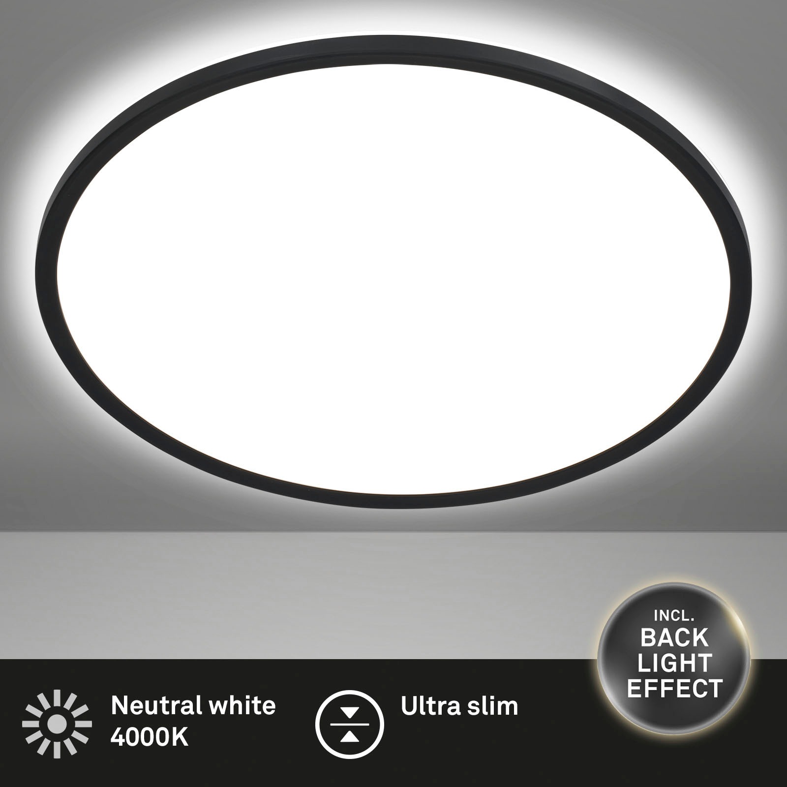 Briloner Leuchten LED Panel »7157415 SLIM«, Leuchtmittel LED-Board | LED fest integriert, Deckenlampe, 42x2,9cm, Schwarz, 22W, Wohnzimmer, Schlafzimmer, Küche