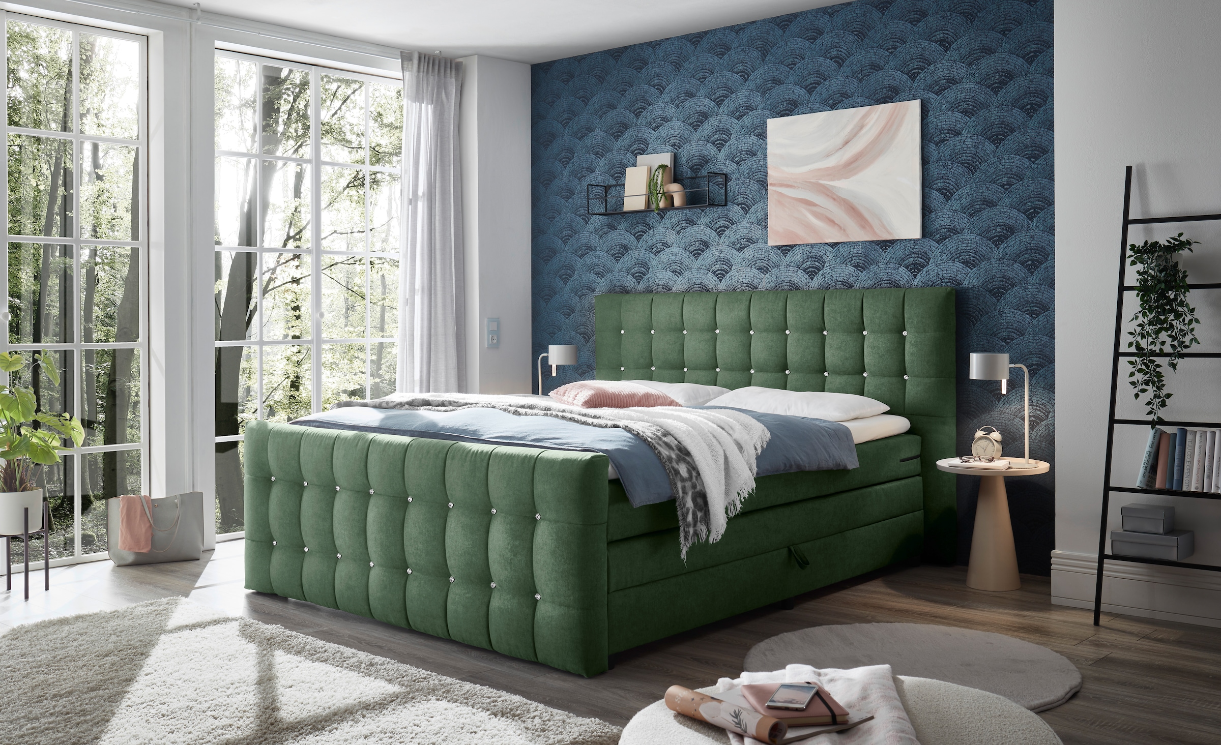 ED EXCITING DESIGN Boxspringbett "Loberie", mit Strasssteinen im Kopf- und günstig online kaufen