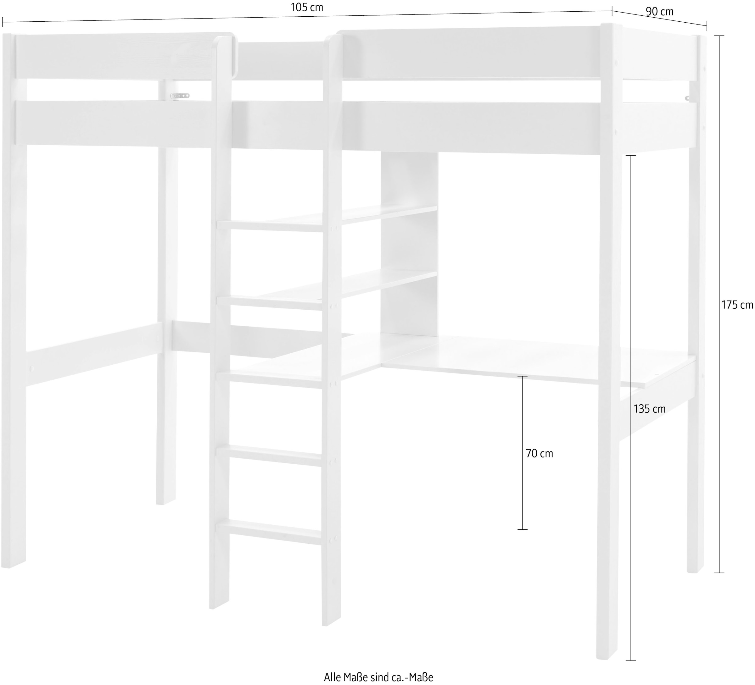 Vipack Hochbett »Pino«, (Made in Europe), mit Schreibplatte und Regal