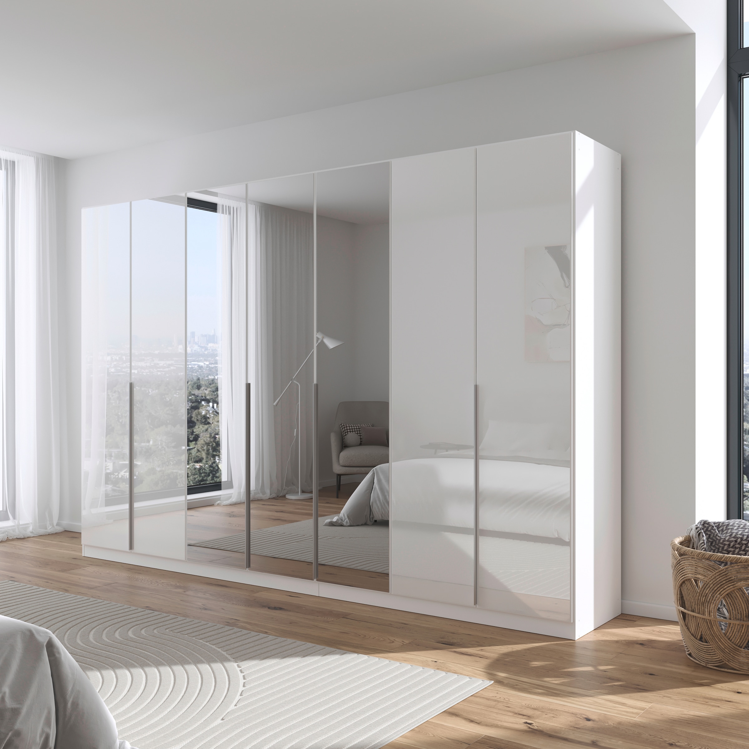rauch Drehtürenschrank »Kleiderschrank Kleiderschränke Schrank Garderobe AGORDO mit Glasfront«, (in zwei Griff-Farben), durchdachte Innenausstattung, in 6 Breiten und 2 Höhen MADE IN GERMANY
