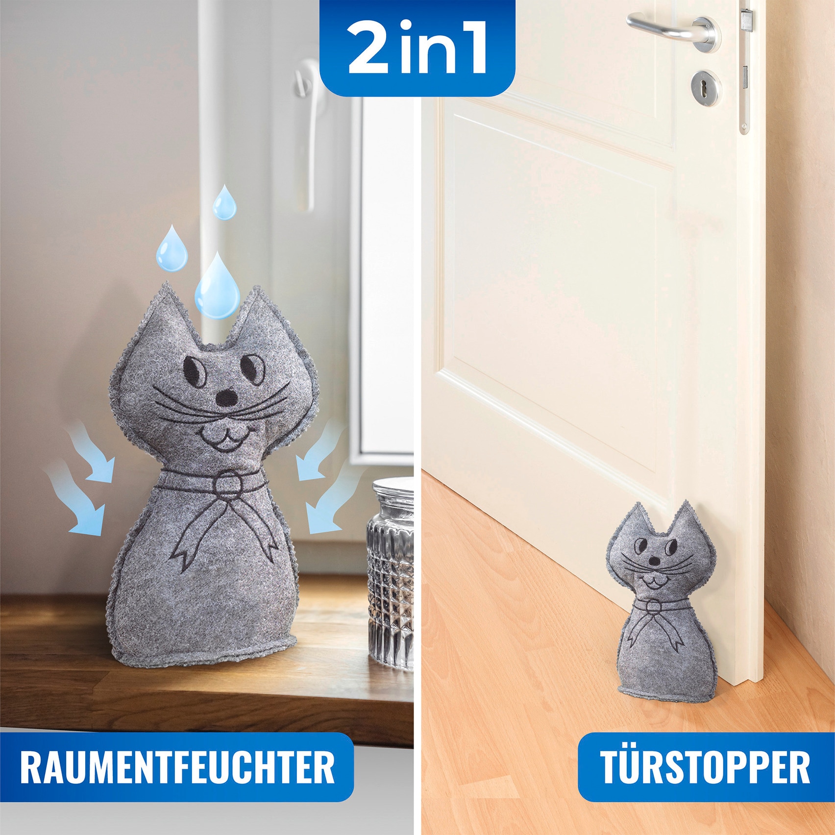 WENKO Luftentfeuchter »Katze« 2er Set, geräuschlos, ohne Strom, auch als Türstopper verwendbar