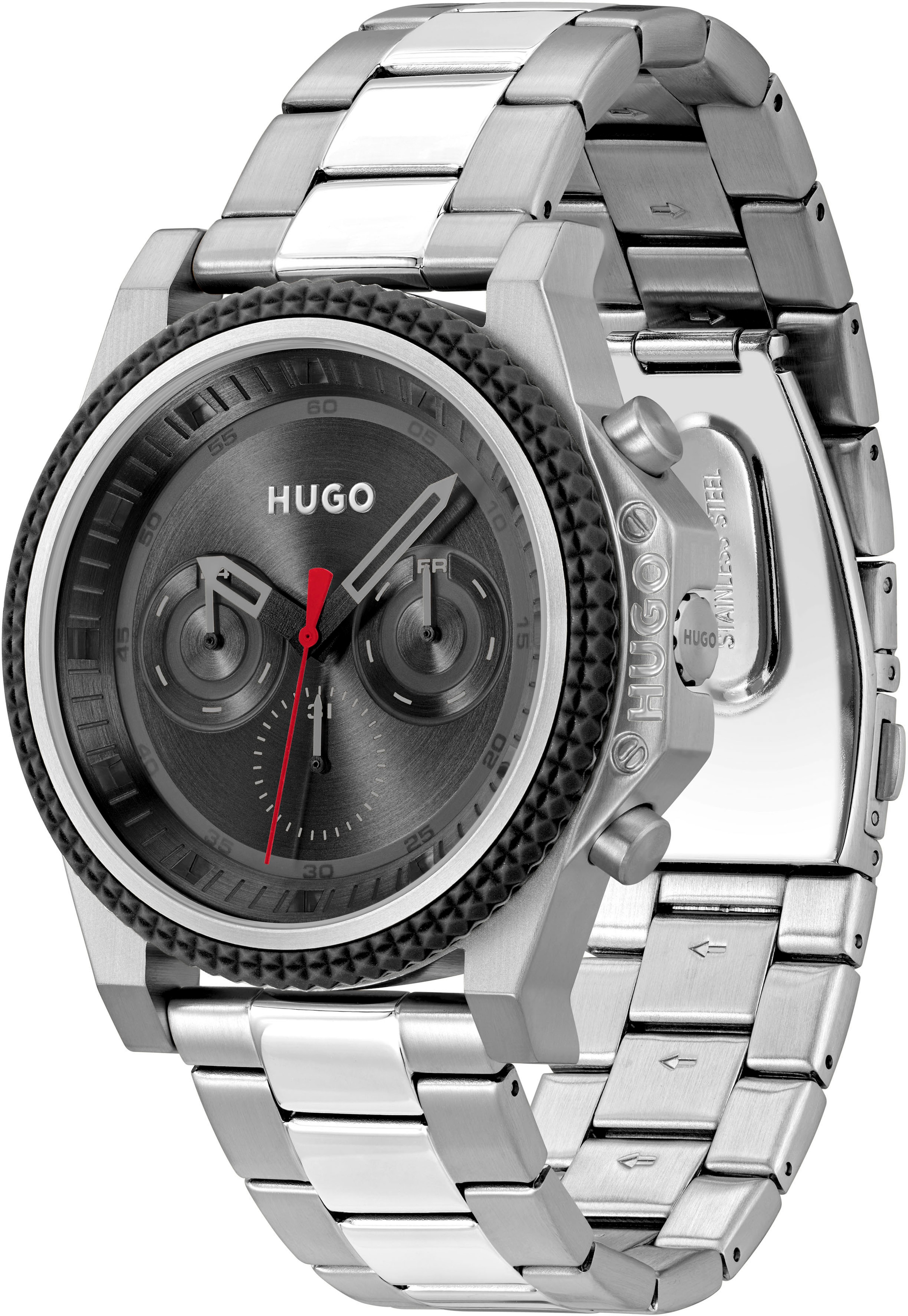 HUGO Multifunktionsuhr »#BRAVE«, Quarzuhr, Armbanduhr, Herrenuhr, Datum, 12/24-Stunden-Anzeige