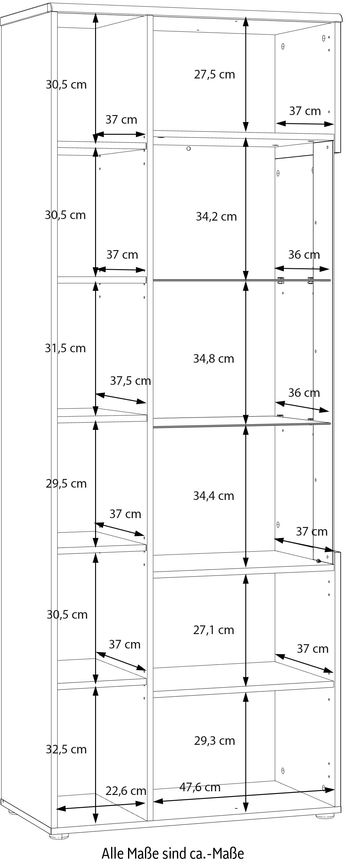FORTE Vitrine »Akinori«, (B/H/T 75,1/197,6/41,8 cm), Highboardvitrine, Glastüre, Soft Close, MDF Front, Metallgriffe