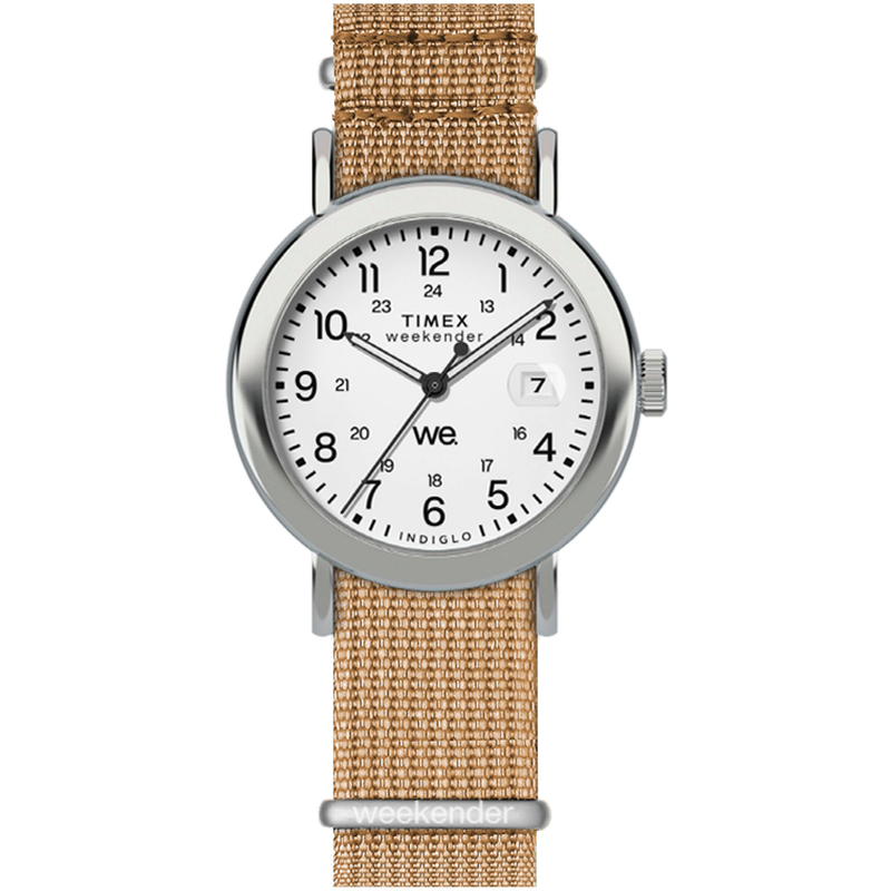 TIMEX Quarzuhr »WEEKENDER MAIN LINE« Armbanduhr, Damenuhr, Textilarmband, Datum, Leuchtzeiger beige Modische Armbanduhr für Damen