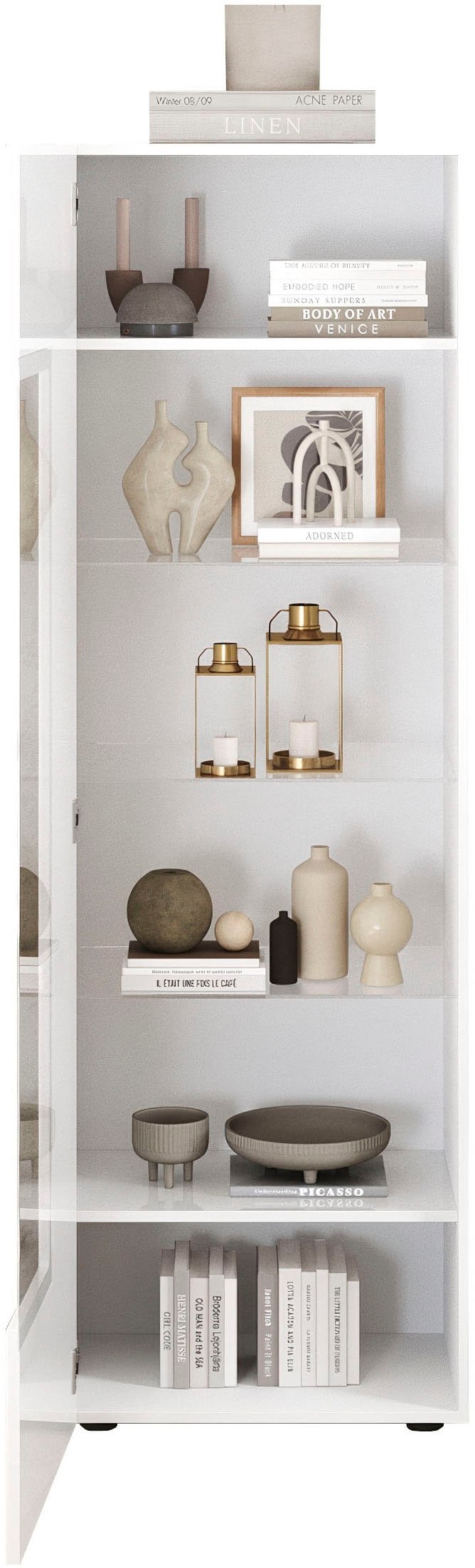 INOSIGN Vitrine »RIO, Höhe 187 cm, Hochschrank mit 1 Tür, Anrichte, Standvitrine«, Vitrinenschrank, geriffelte MDF-Front, modern, elegant, geräumig