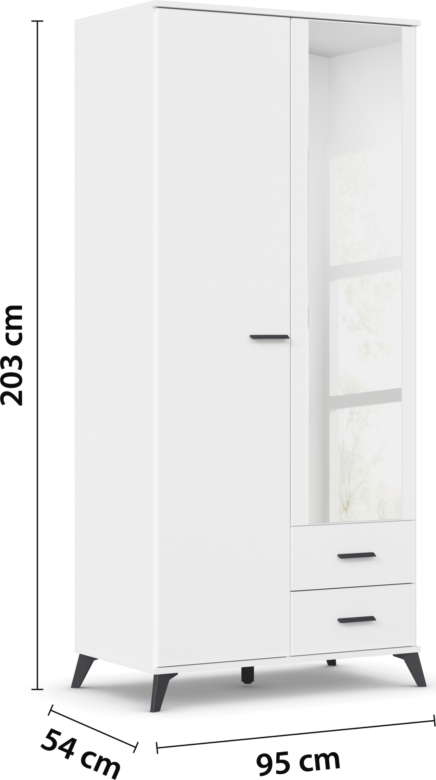 rauch Drehtürenschrank »Lucena«, mit schräg ausgestellten Füßen im Monochrom-Stil, mit Spiegel