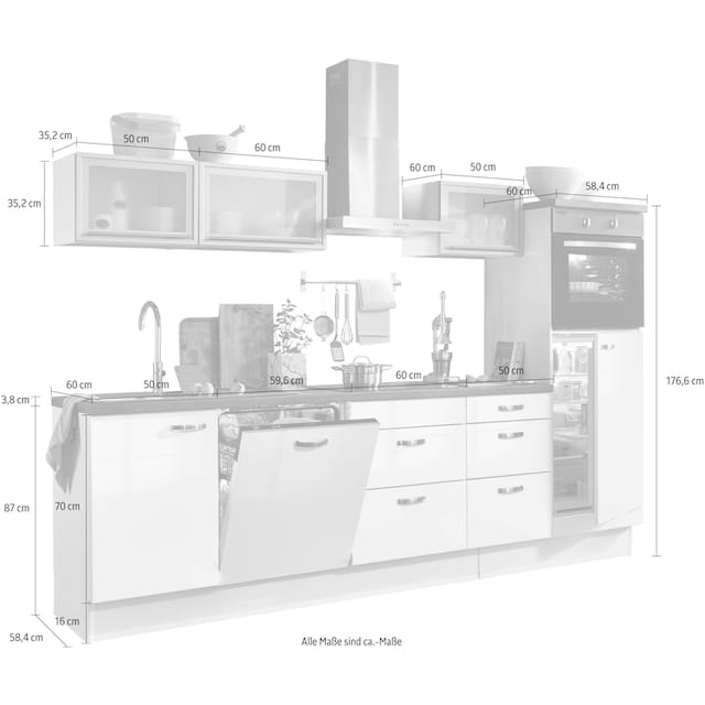 OPTIFIT auf Vollauszügen Rechnung Küchenzeile 280 Breite »Cara«, bestellen und Soft-Close-Funktion, cm mit