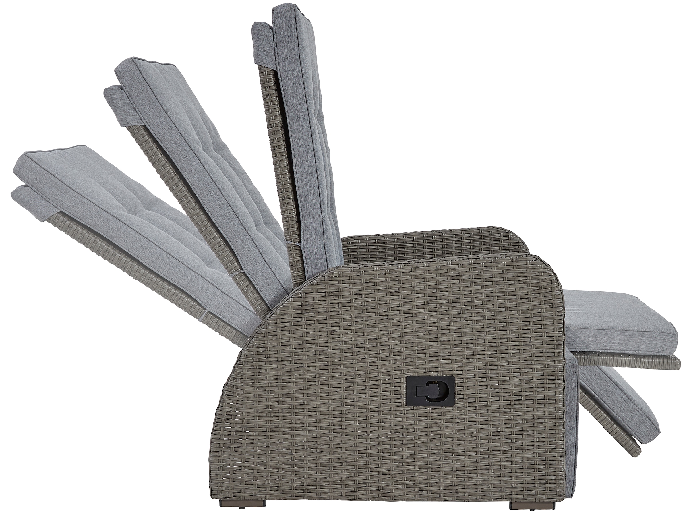 KONIFERA Gartenlounge-Set »Vigo«, (Set, 8 tlg., 2x Sessel, 1x 2er Sofa, 1x Tisch 120x60x60cm, inkl. Auflagen), Polyrattan, Aluminium, verstellbare Rückenlehne und Fußablage