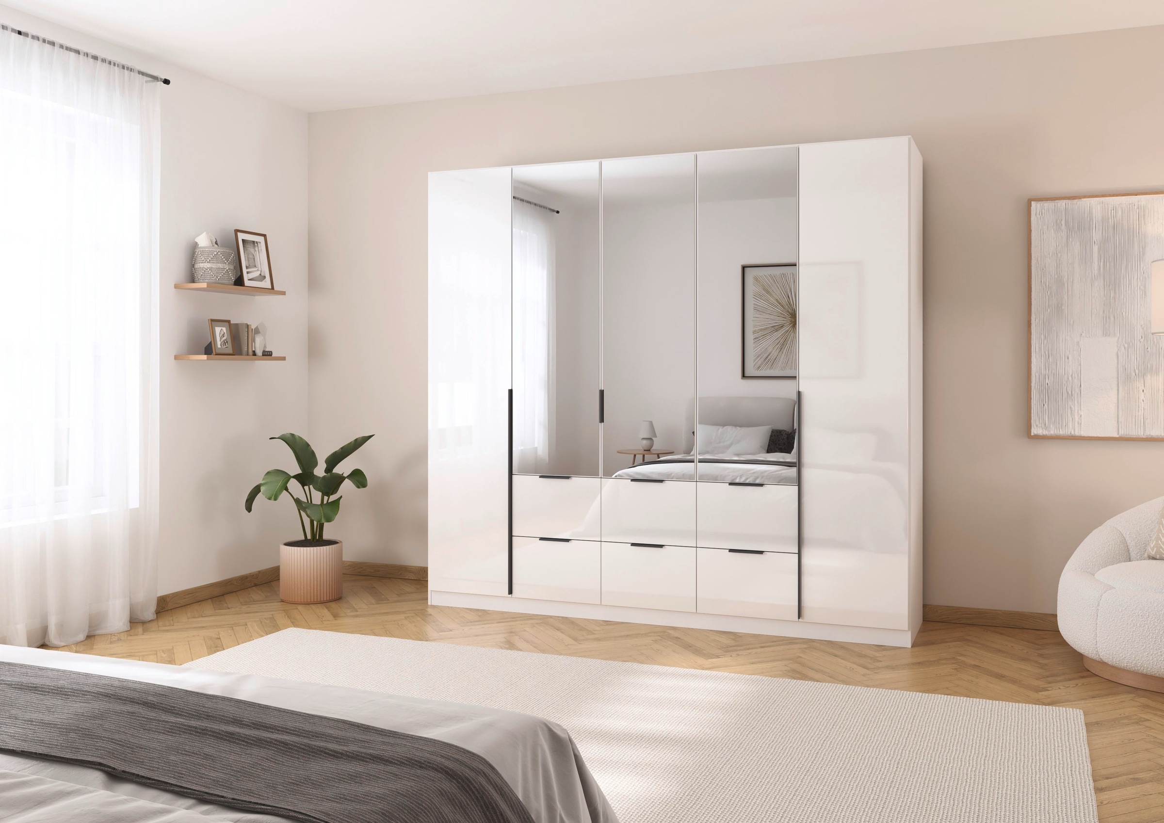 rauch Drehtürenschrank »Kleiderschrank Schrank Garderobe AGORDO mit Dekor- oder Hochglanzfront«, (in zwei Griff-Farben, Breiten 91-360 cm), mit Außenschubkästen, in 7 Breiten und 2 Höhen MADE IN GERMANY