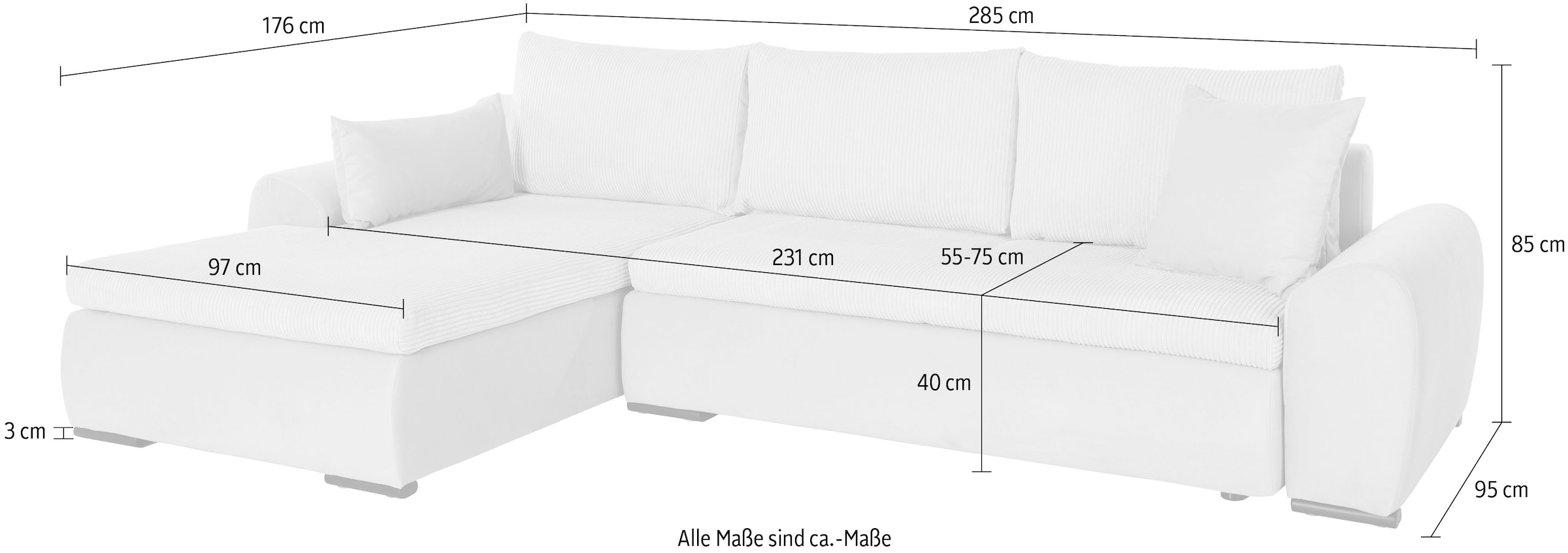 Home affaire Ecksofa »Win L-Form«, optional mit Schlaffunktion und Bettkasten, taupe, Cord